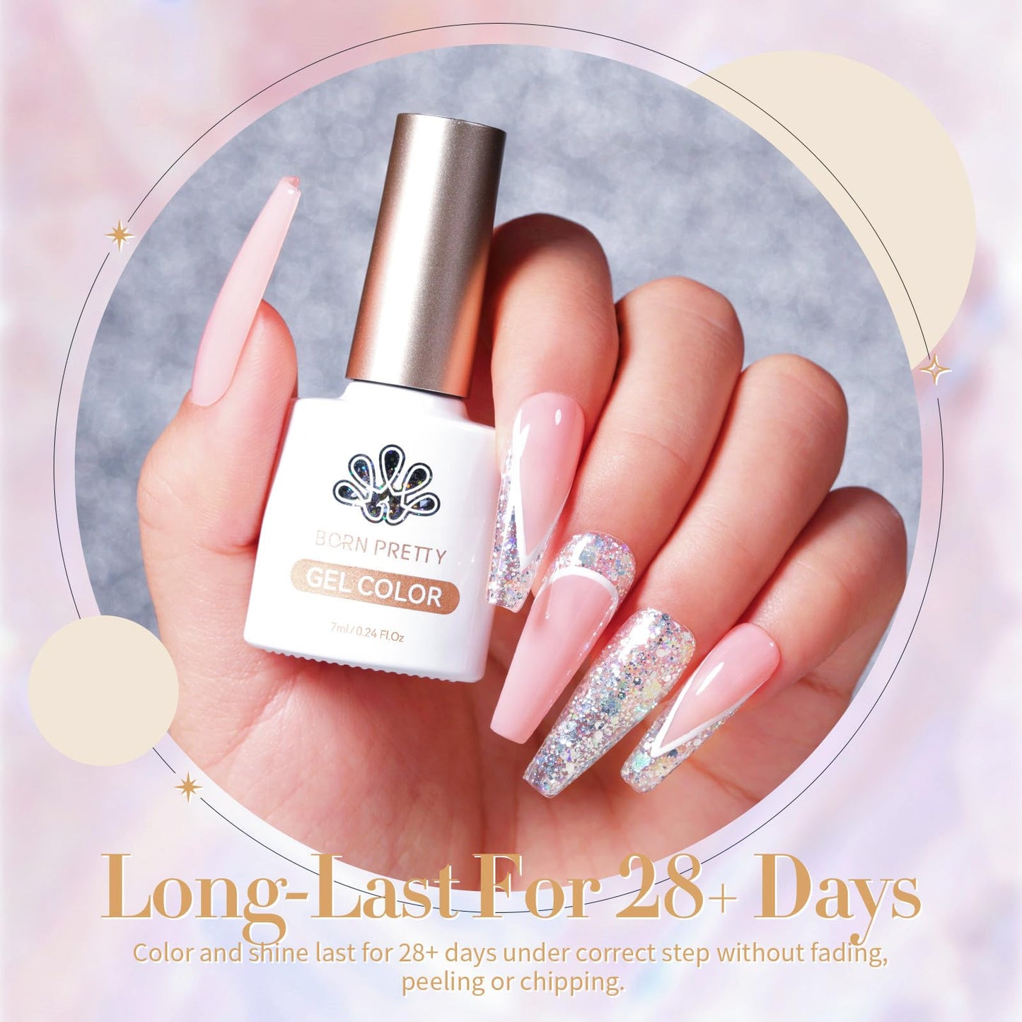 Born Pretty Glitter Sequins Gel Nail Polish, 6 Colors Pink Yellow Sparkly