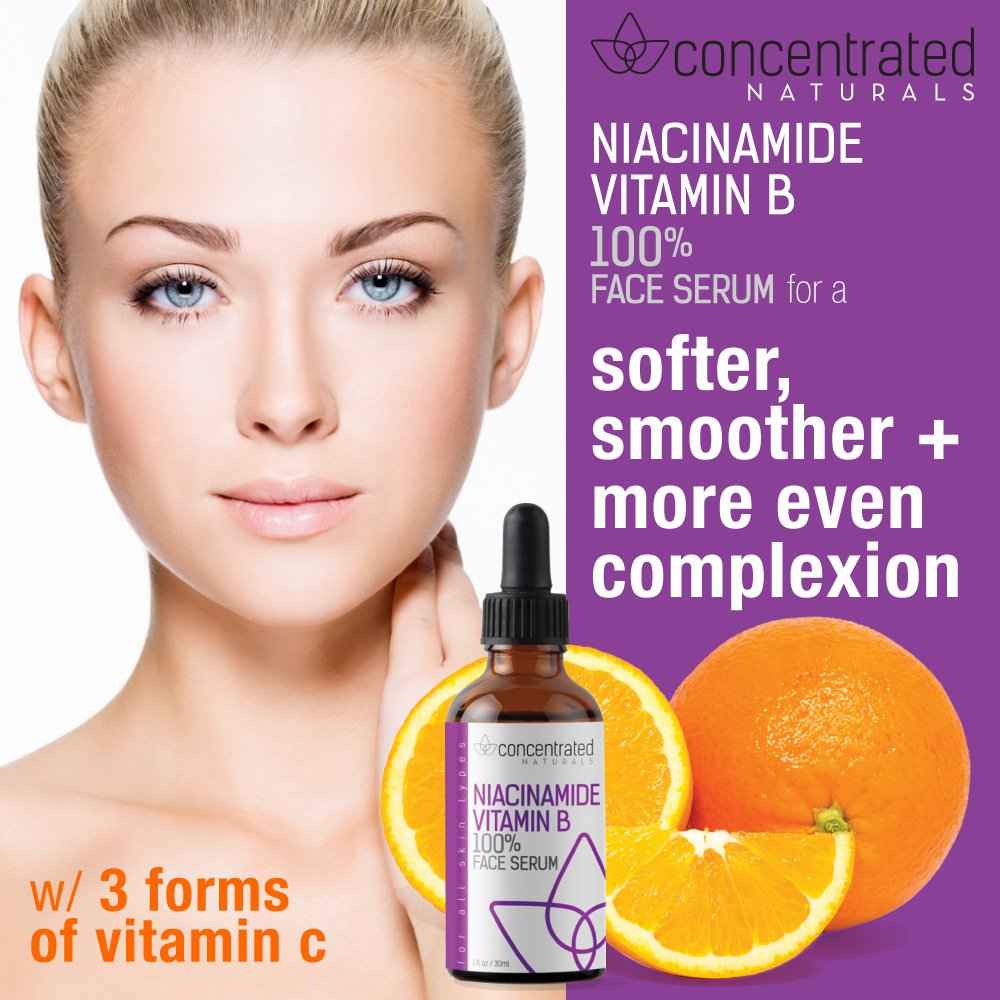 Natural Niacinamide Vitamin B w/Vitamin C & Hyaluronic Acid | Ultimate Strength Anti-Aging Serum for Face | May Help Smooth Appearance of Fine Lines & Wrinkles & Brighten