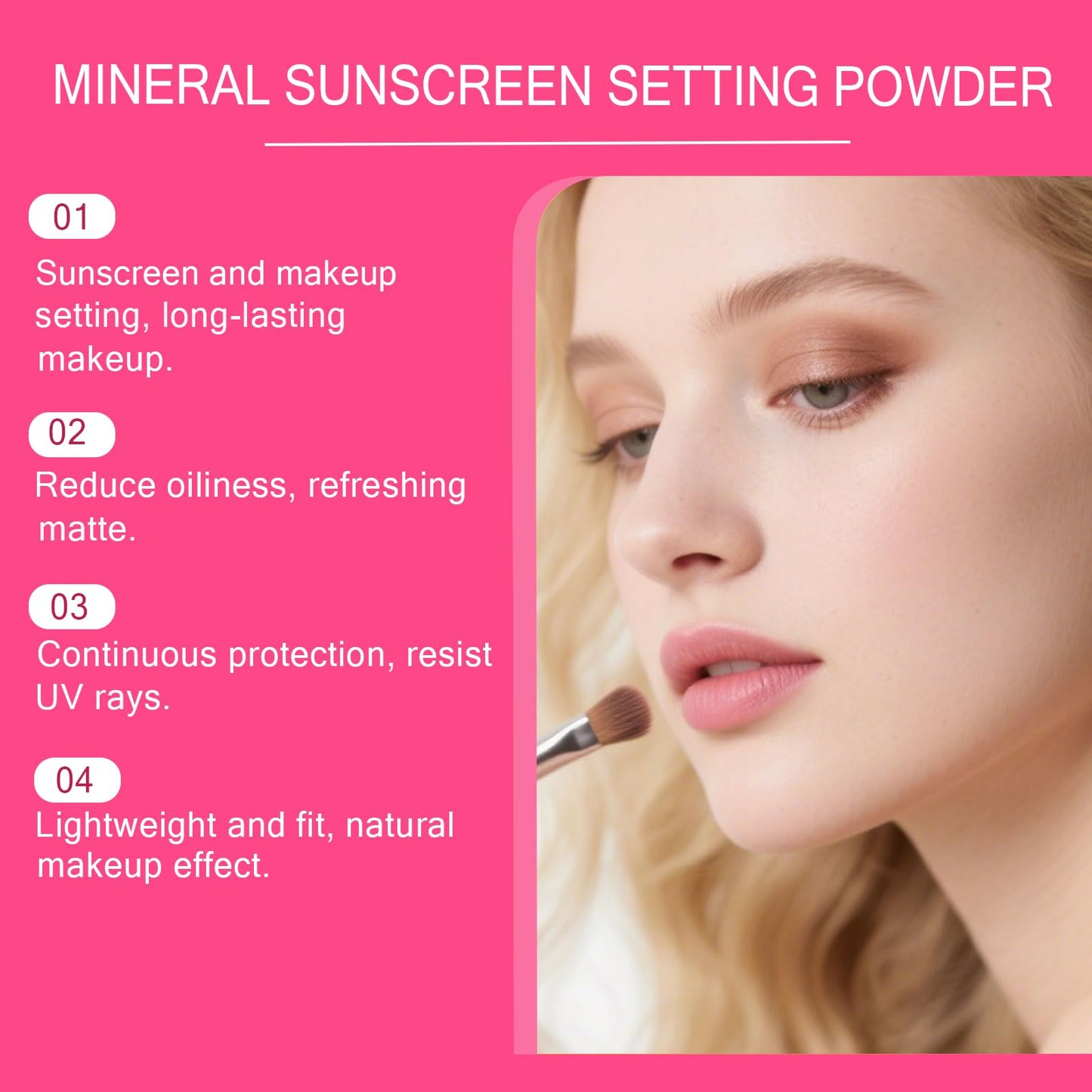 Lyjinbc Mineral Sunscreen Setting Powder, SPF 50 Transparent Brush Powder, Long-Lasting,Lightweight Breathable, Oil Control Natural Matte, Suitable for Face, Scalp & Hair