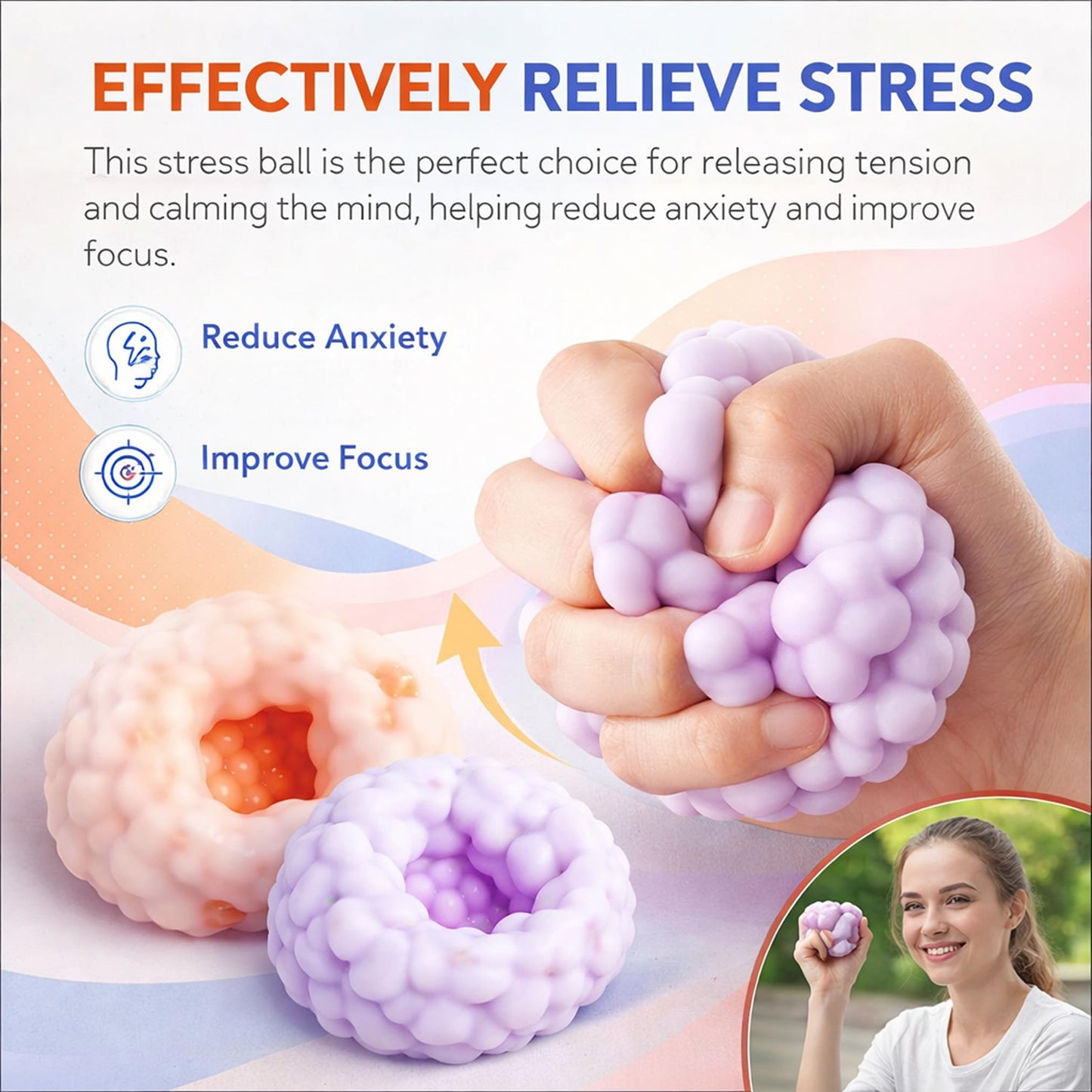 Crunchy Squishy Sand Stress Ball, Ice Skin Fidget Moldable Slow Rising Sensory Squeeze Balls, Stress Relief for Office Desk, Relaxing Fidget Gift (Pink)