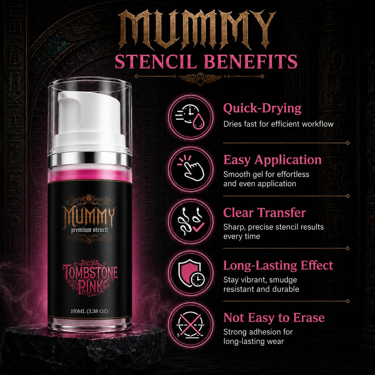 Mummy Tattoo Stencil Transfer Gel, Fast Clear Long Lasting, Pink 3.38oz
