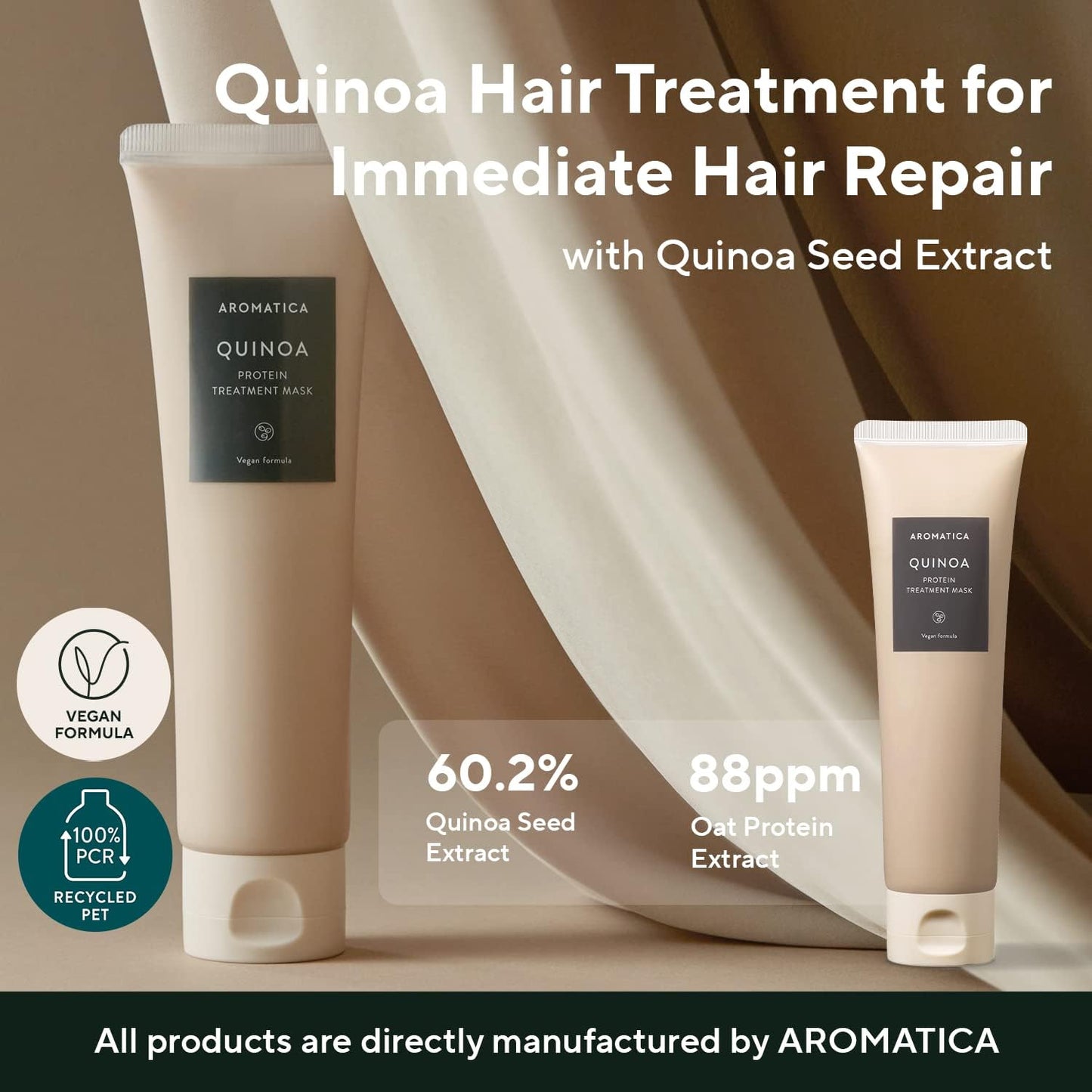 AROMATICA Quinoa Protein Hair Mask Treatment, Silicone-free, Sulfate-free/Nourishes, Moisturizes, and Adds Shine (5.41oz / 160ml)