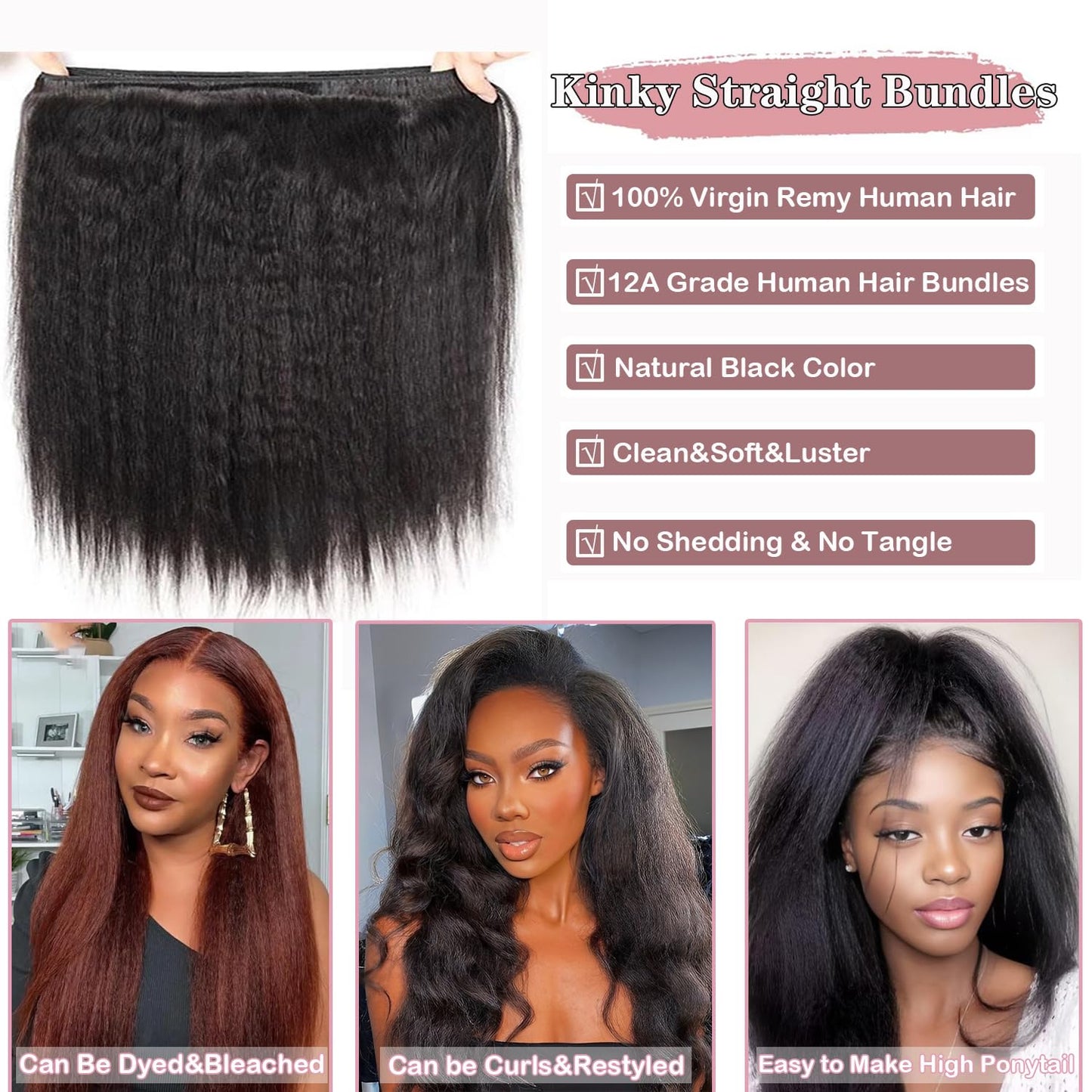 Human Hair Bundles 20 Inch Kinky Straight Single Bundle 100% Unprocessed 12a Brazilian Virgin Yaki Straight 1 Bundle Kinkycurly Human Hair Weave Bundles Real Human Hair Extensions