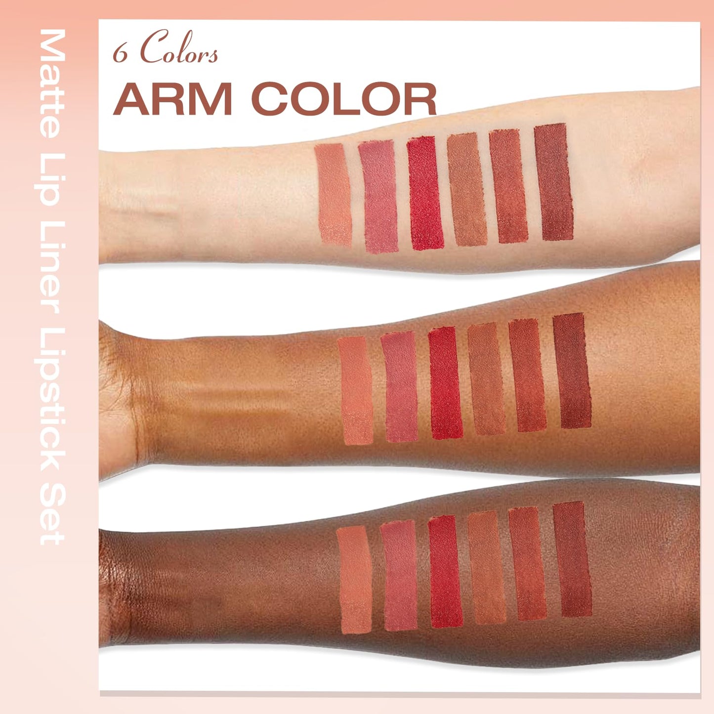 Wugbc Brown Lip Liner Set 6 Colors 2 in 1 Gradient Lip Liner and Lipstick Combo Long lasting Dark Brown Red Creamy Lip Pencil Contour Matte Lipstick for Women Smooth High Pigmented Crayon Cone Tip