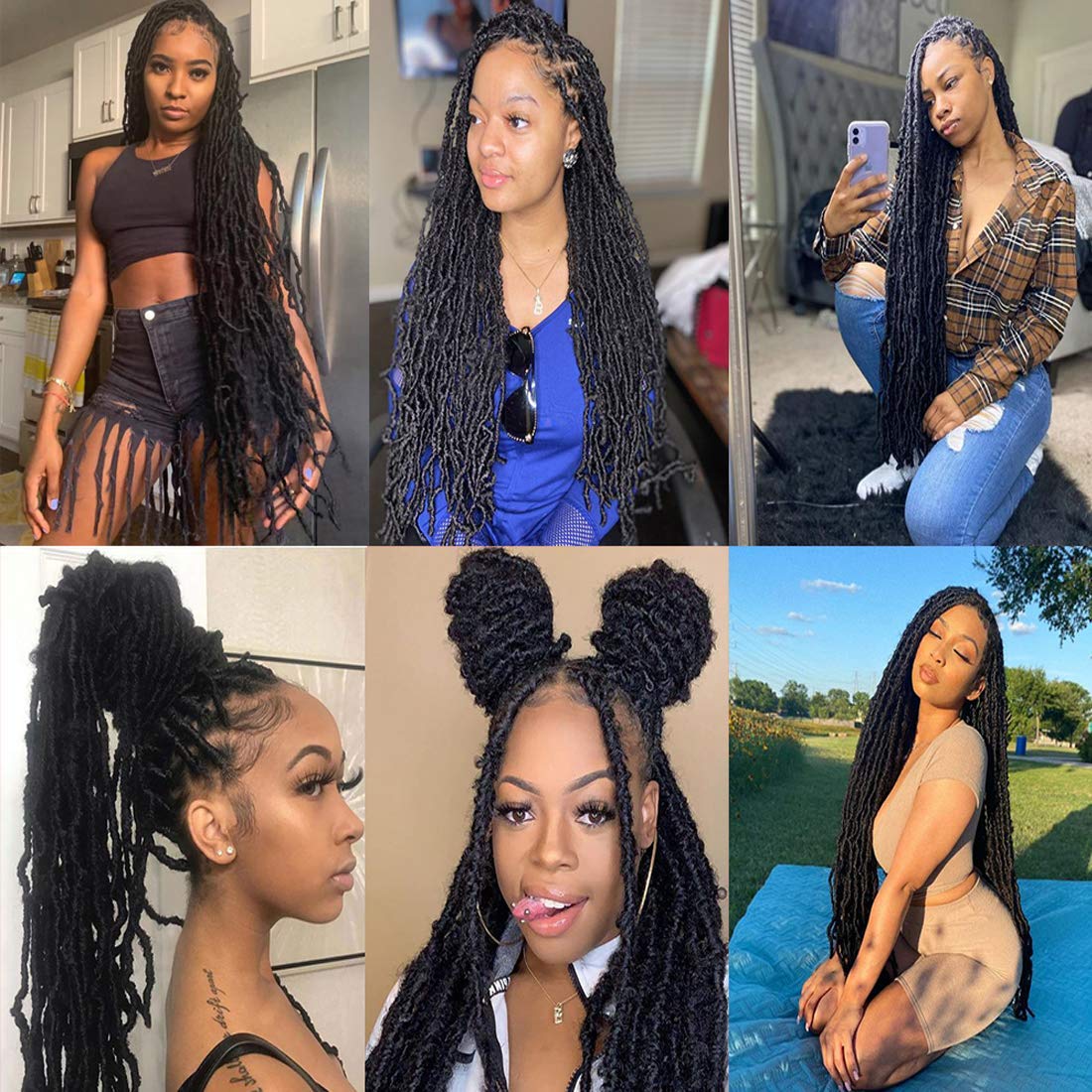 Nescorner 36Inch Soft Locs 6packs Super Long Goddess Locs Crochet Hair Natural Pre Looped Natural Faux Locs Crochet Braid Curly Wave Braiding Hair（36inch #1b 6packs)