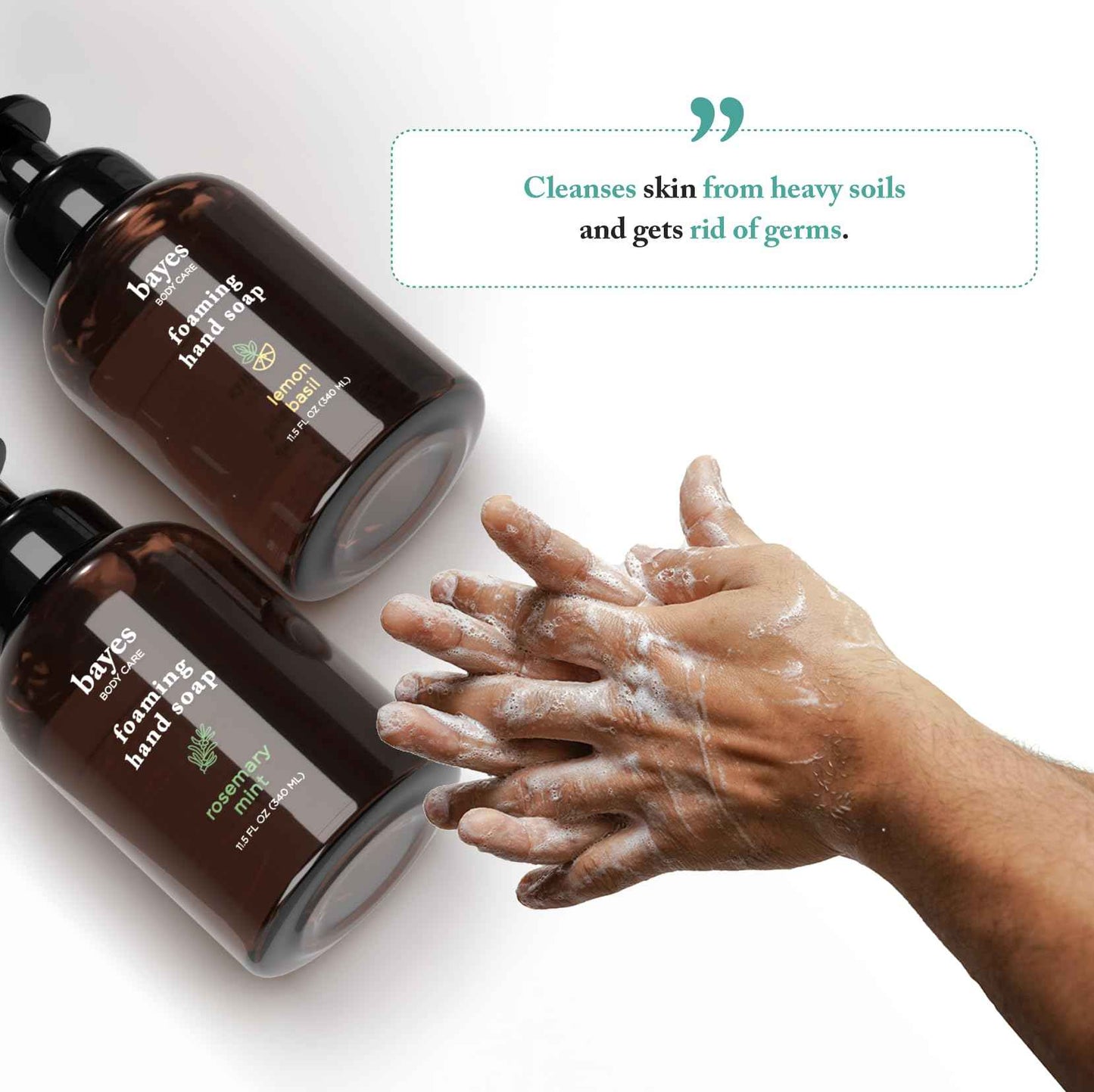 Bayes Foaming Hand Soap - Aromatic and Nourishing Hand Wash, Infused with Essential Oils - USDA Certified Biobased - 11.5 Ounce, Rosemary Mint, 2 Pack