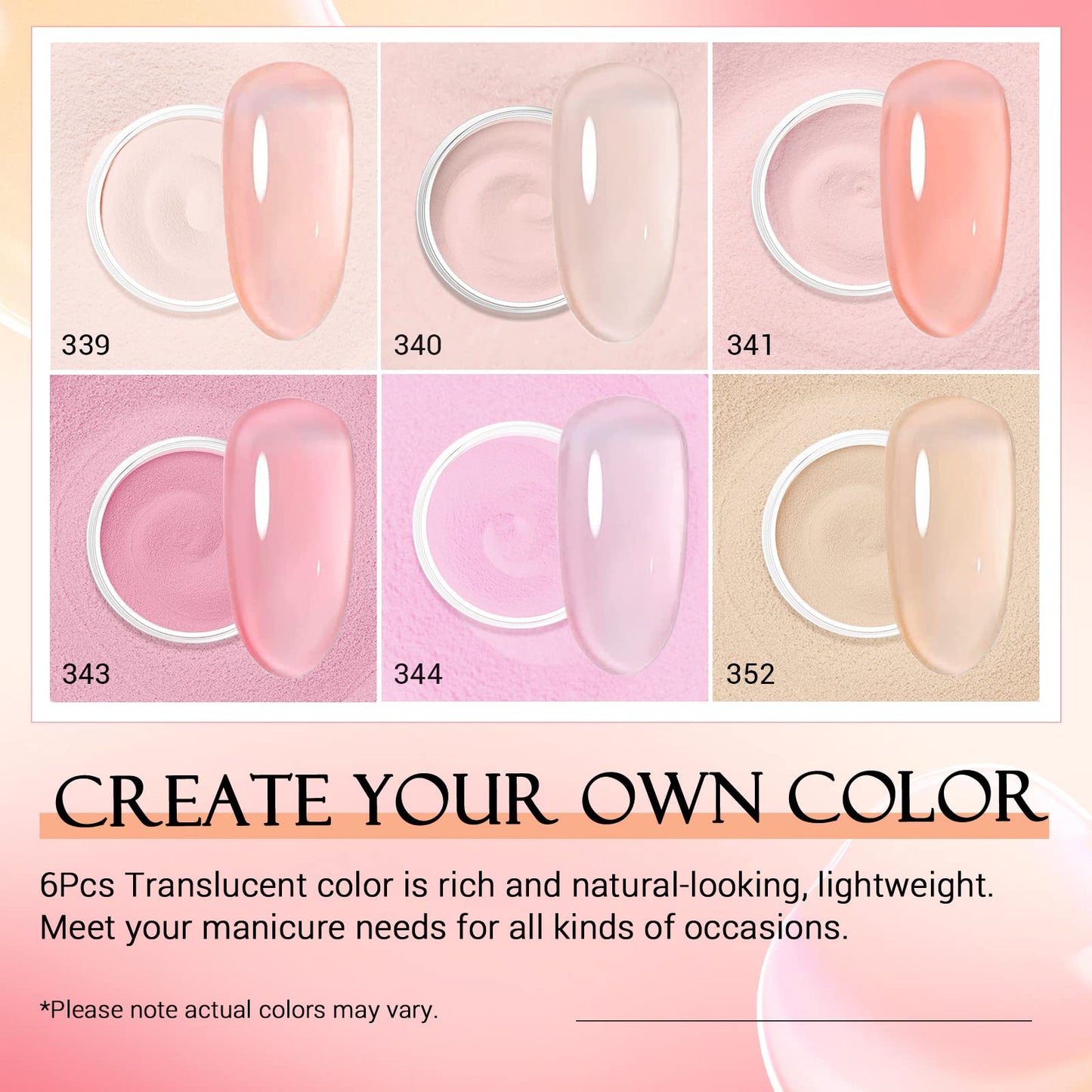 AZUREBEAUTY Dip Powder Set 6 Pcs Translucent Nude Pink Sheer Color, Natural Clear Dipping Powder Milky Jelly Effect French Nail Art Starter Manicure Salon DIY at Home