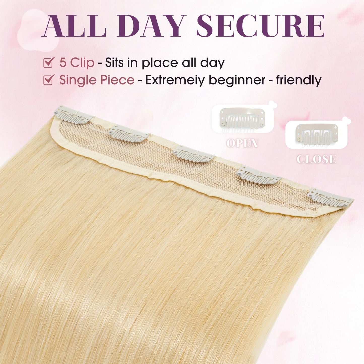 S-noilite Clip in Human Hair Extensions One Piece 5 Clips 3/4 Full Head Clip on Remy Hair Extension For Women Lighter One-Piece Design 20Inch 50g Natural Black