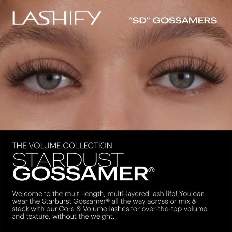 Lashify Stardust 12mm Gossamer DIY Eyelash Extensions Refill, The Multi-Length Multi Layered Lash, Thin Fibers of the Classic "C" Style, Black, Easy False Lashes