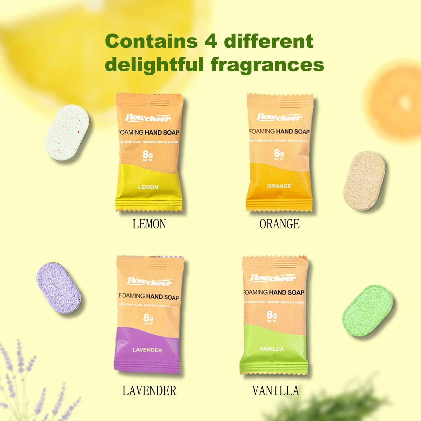 flowcheer Foaming Hand Soap Refill Tablets, 24 Pack, Makes 216 fl oz (24 x 9 fl oz Bottles),Variety Fragrance,Fresh & Clean Handwash, Eco Friendly foam Soap Tablets