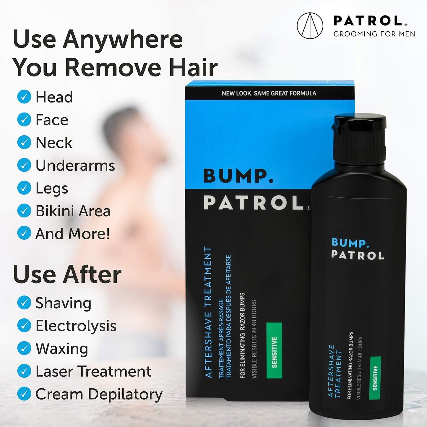 Bump Patrol Sensitive Strength Aftershave Treatment Serum – Razor Bump Stopper and Ingrown Hair Treatment for Men and Women, Alcohol Free Ingrown Hair Serum for Sensitive Skin 2 oz (Pack of 4)