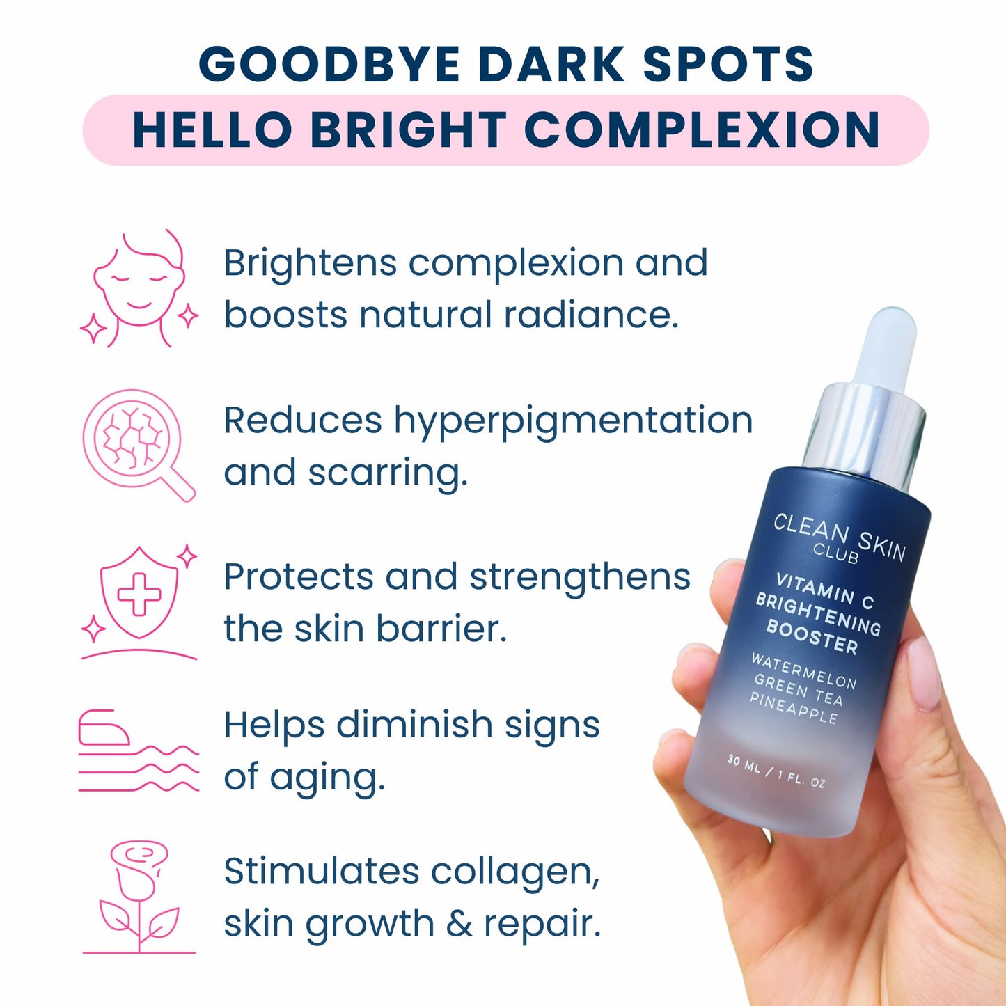Clean Skin Club Vitamin C Serum & Brightening Booster, Vitamins A, E, D & K, Anti Aging Collagen Clear Facial Care, Glow, Scars, Sun Damage, Age