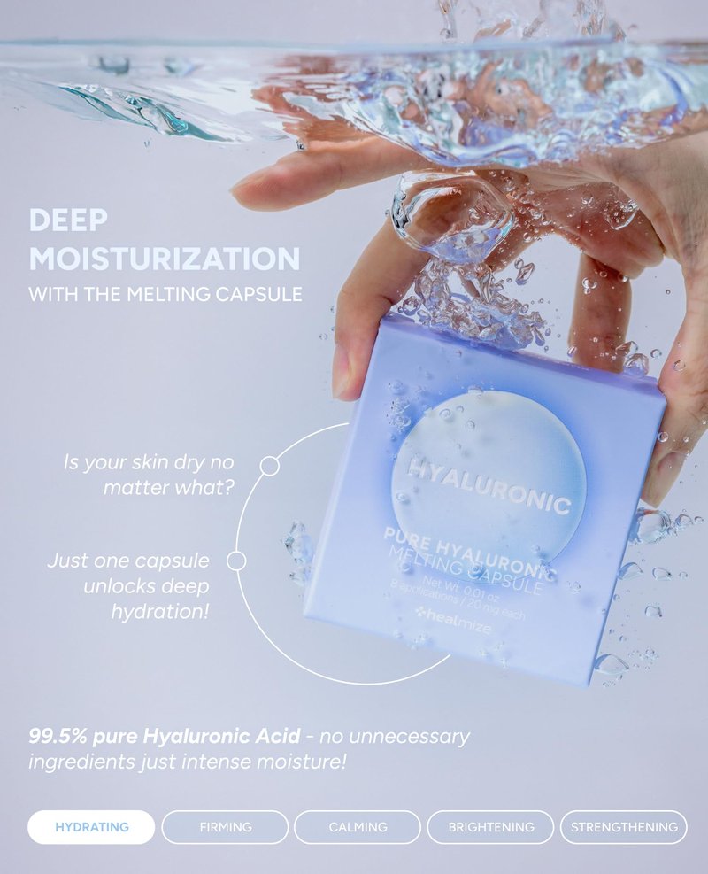 Healmize Pure Hyaluronic Melting Snowball Capsule (30ea) – 99.5% Pure Hyaluronic Acid – One Capsule Delivers 1.6 Bottles Worth of Serum Hydration – For Sensitive Skin, Freeze-Dried Format