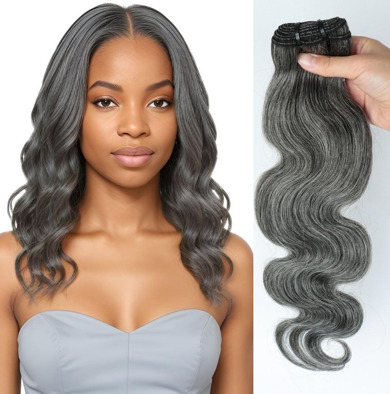 SIYUSI Salt and Pepper Body Wave Human Hair Bundles 12 Inch 1 Bundles Human Hair 100% Unprocessed 12A Brazilian Hair Weave Extensions Natural Gray-White Color