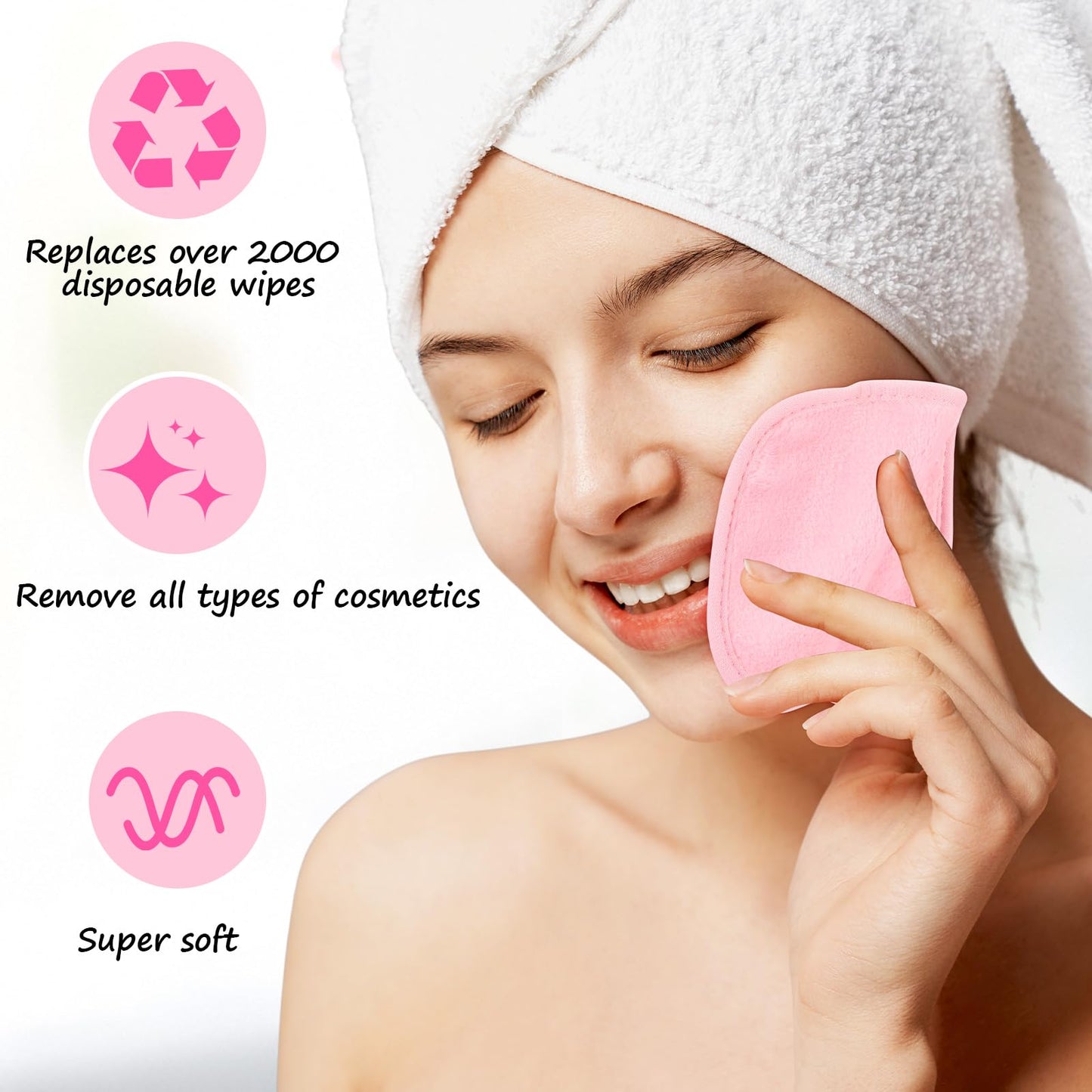 VitalCozy 10 Pack Makeup Remover Cloths, Makeup Remover Towels Reusable Face Cloth Eraser for Washing Face Microfiber Washcloth for Women Cleansing Just Water with Mesh Bag(Pink Colors)