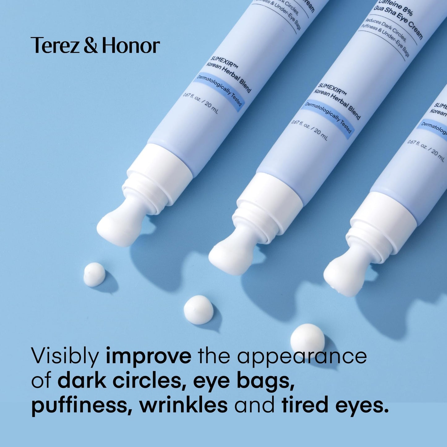 TEREZ & HONOR Under Eye Patches for Dark Circles with 8% Caffeine Eye Cream - Eye Care 2 Step Kit, Dermatologist Tested Korean Skincare Formula, 60 Pcs + 20mL