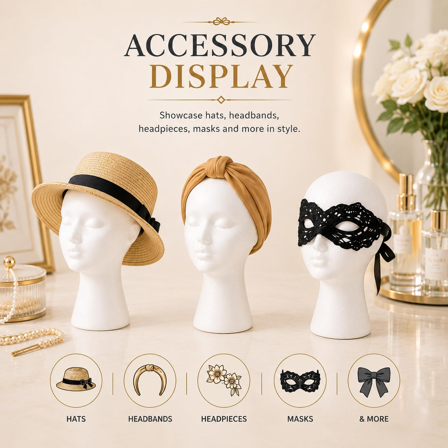 Smilco 11" 3 Pcs Wig Head - Tall Female Foam Mannequin Wig Stand and Holder for Style, Model And Display Hair, Hats and Hairpieces, Mask - for Home, Salon and Travel（3 Pieces）