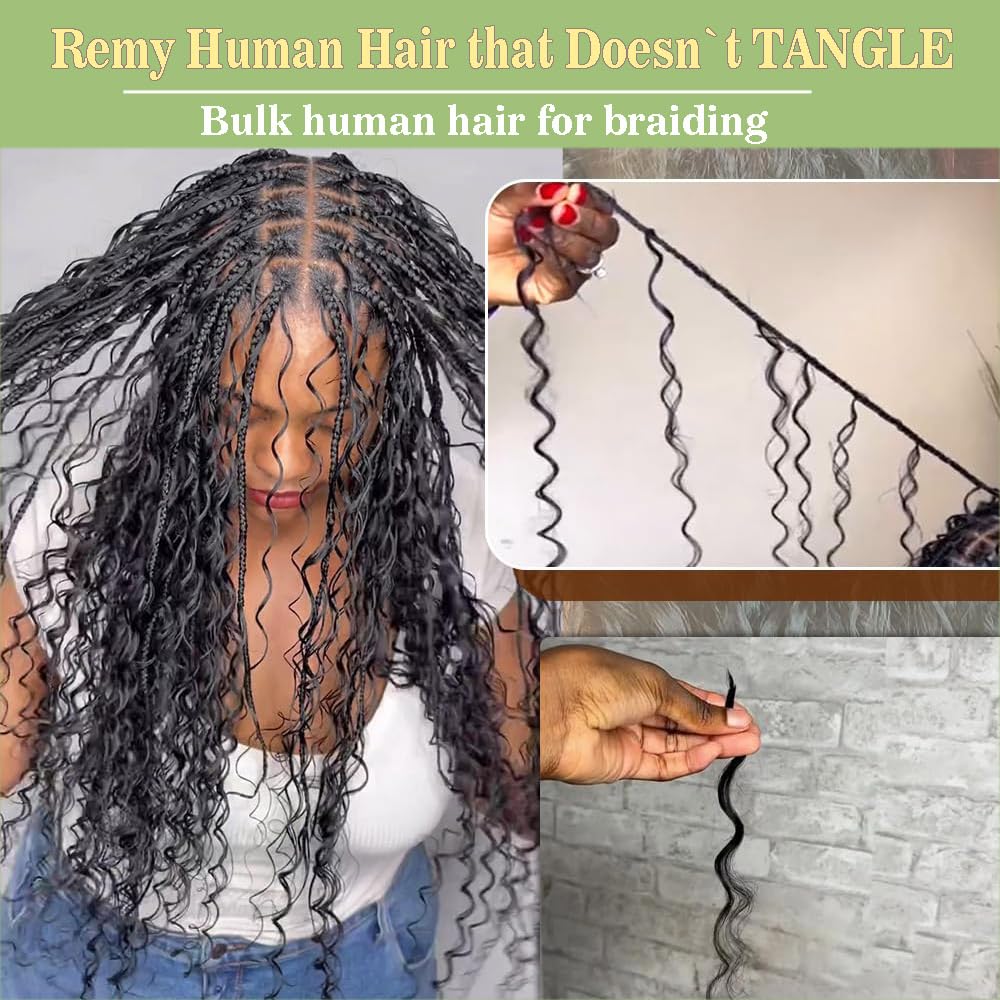 YOMIO Human Braiding Hair 18 Inch 100g (1Pack-2Bundles) Water Wave Human Hair Bulk for Braiding No Weft Bundle Virgin Curly Human Hair Bulk for Boho Braids Wet and Wavy Natural Black Color