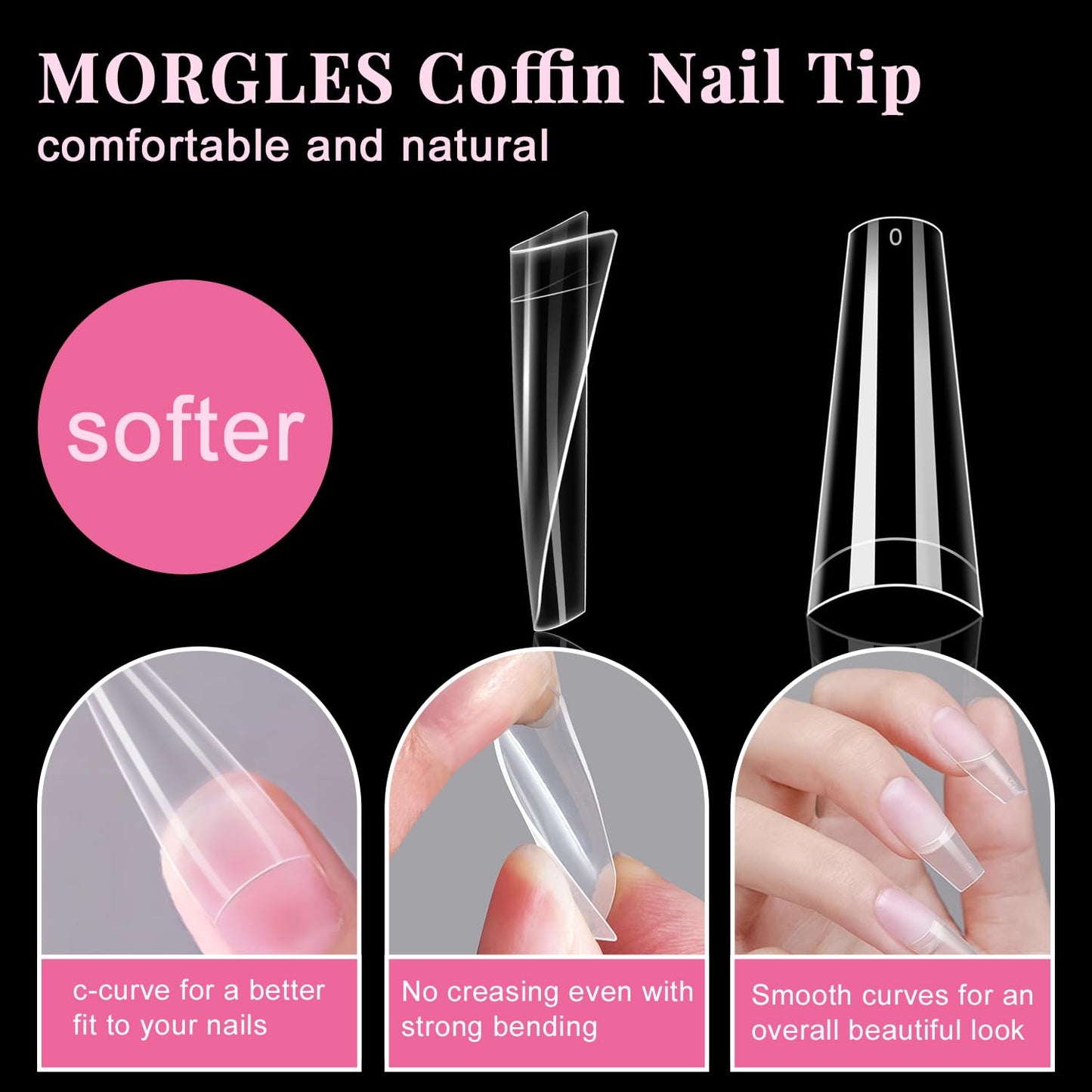 Coffin Nail Tips Set - 500 Pcs Clear Acrylic Tips with Glue, Clipper, Files & Cuticle Pusher | Perfect for Salons & DIY