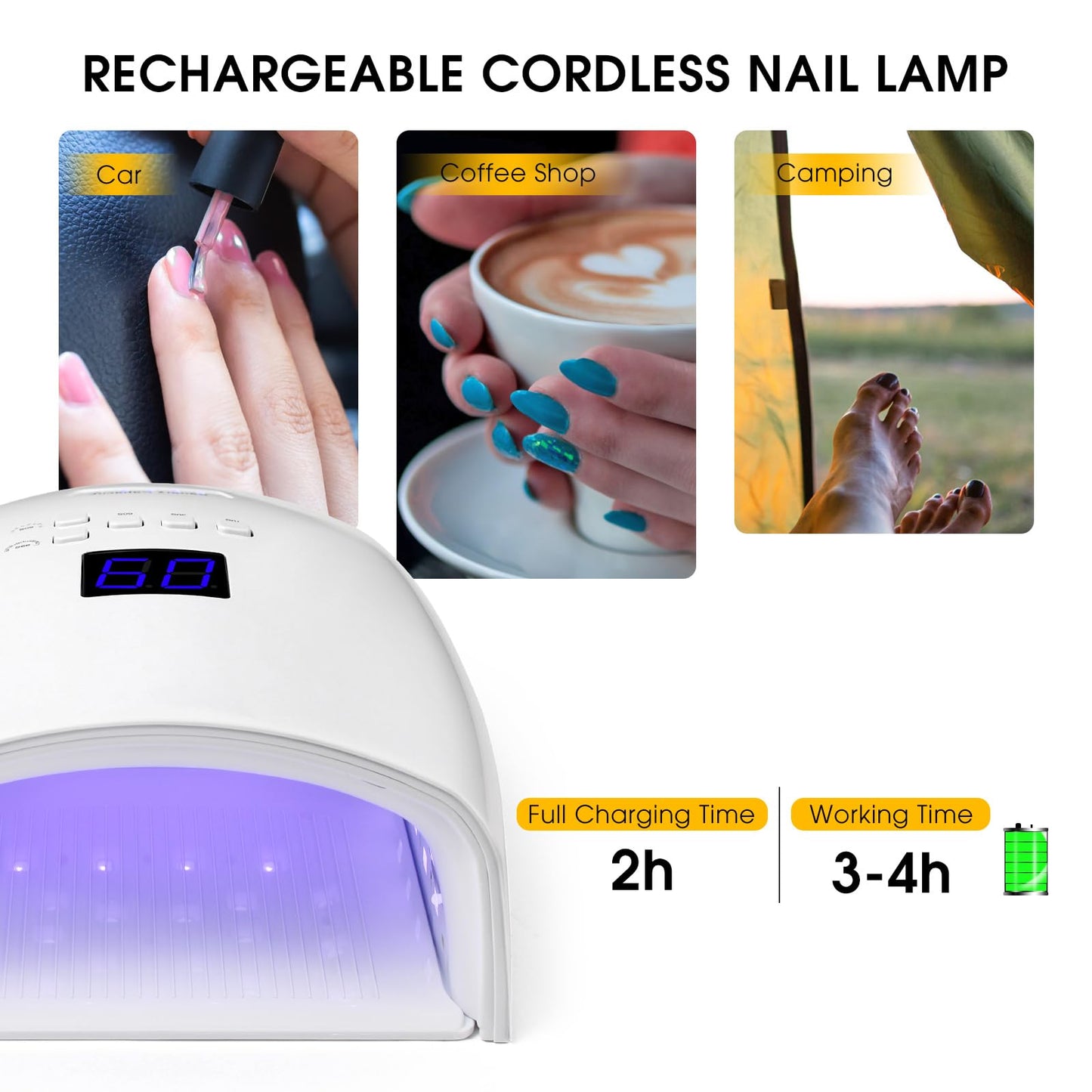 48W Professional Rechargeable UV/LED Nail Lamp, Cordless Gel Nail Dryer with Auto Sensor & Digital Display, 4 Timer Setting Quick Curing Light for Home Salon
