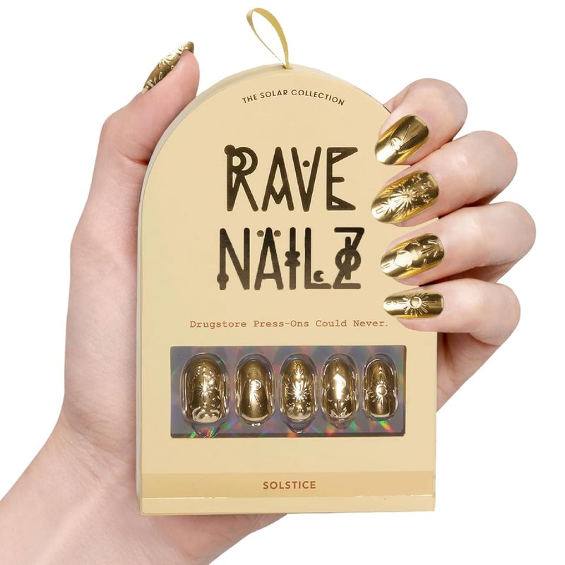 Gilded Relic Press-On Nails - Egyptian-Inspired Gold Foil | 24 Count Short Metallic, Chip-Resistant Design