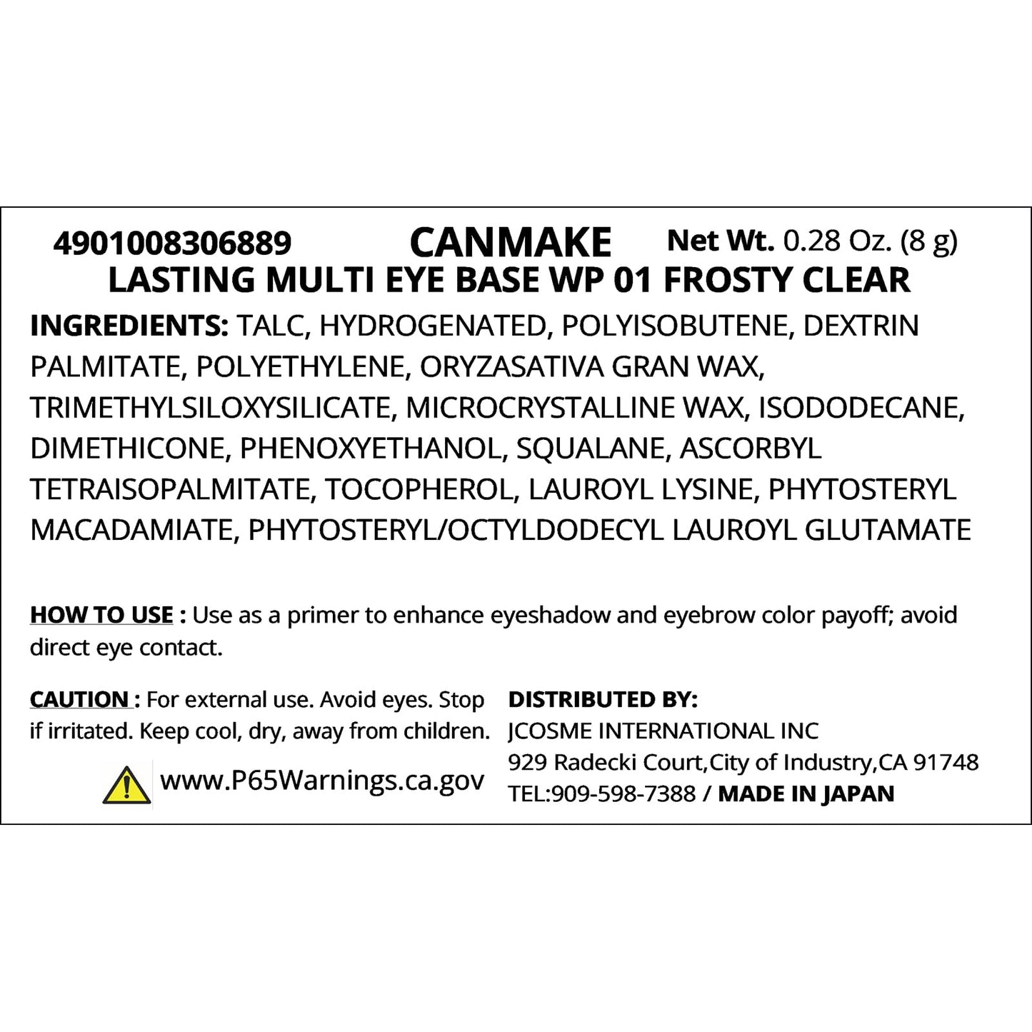 Canmake Lasting Multi Eyebase 0.28 oz (8.0 g) (WP 01 Frosty Clear)