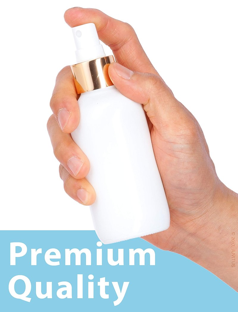JUVITUS 4 oz / 120 ml High Shine Gloss White Glass Boston Round Bottle with Gold Fine Mist Spray (12 pack)