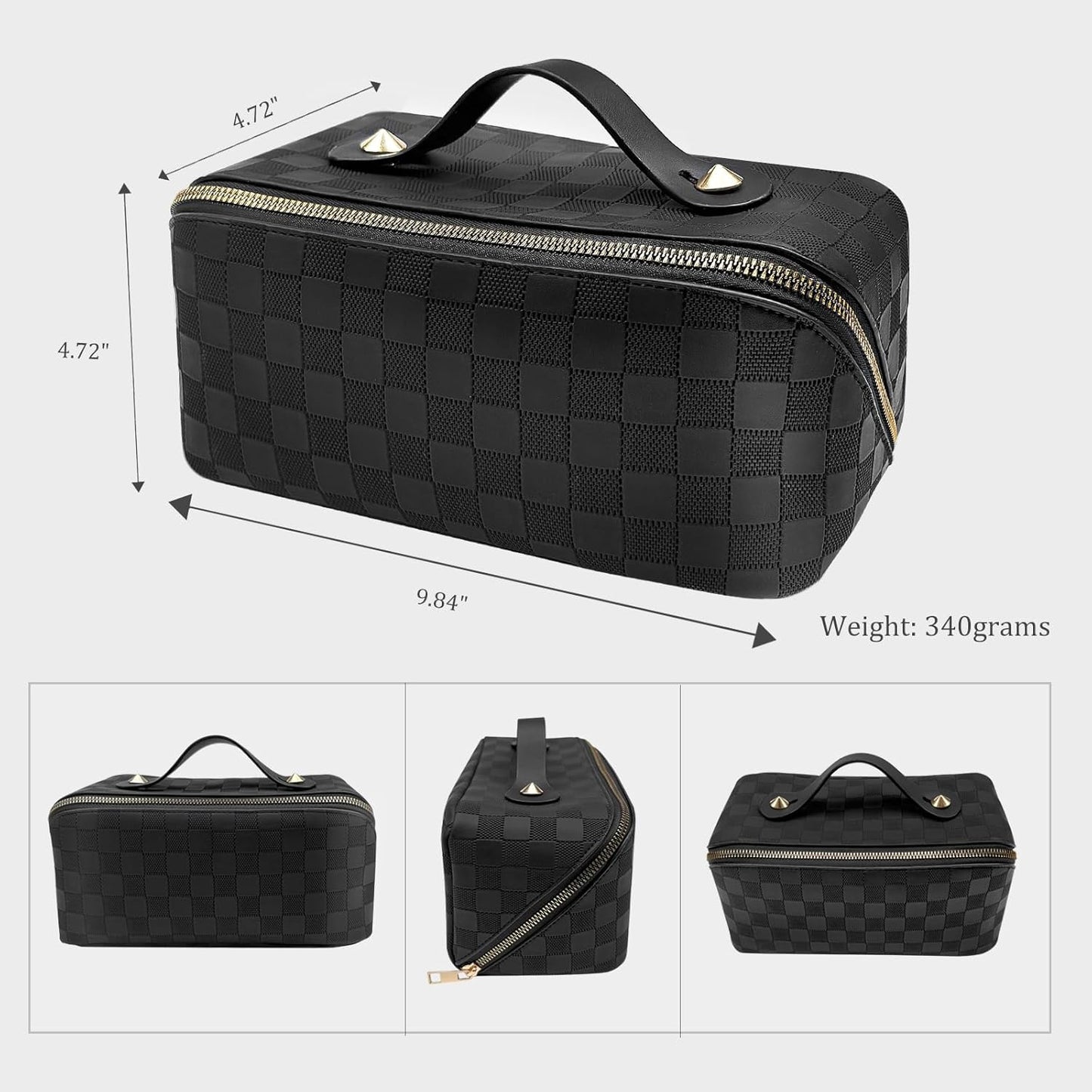 Travel Makeup Bag - Large Capacity Waterproof Organizer with Divider & Handle | Black