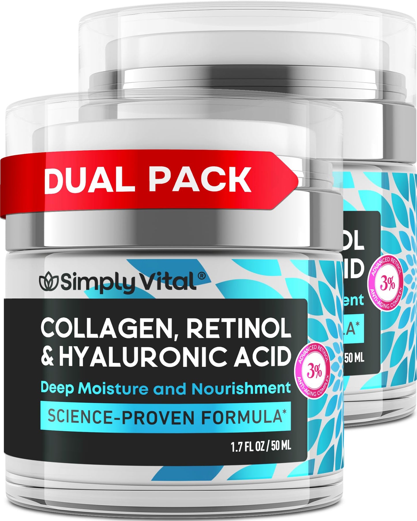 Anti-Aging Face Moisturizer with Retinol, Collagen & Hyaluronic Acid - Moisturizer Face Cream for Women & Men - Visibly Firming & Hydrating Neck Cream - Day & Night Skin Care - 1.7 fl oz (Pack of 2)