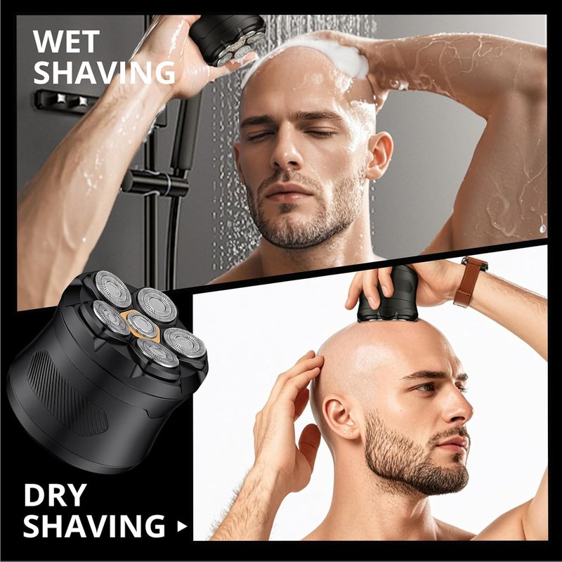Bald Hair Clipper - Magnetic Six-Blade Trimmer for Smooth Shaving | USB Rechargeable, Easy Clean, Two-Speed Settings