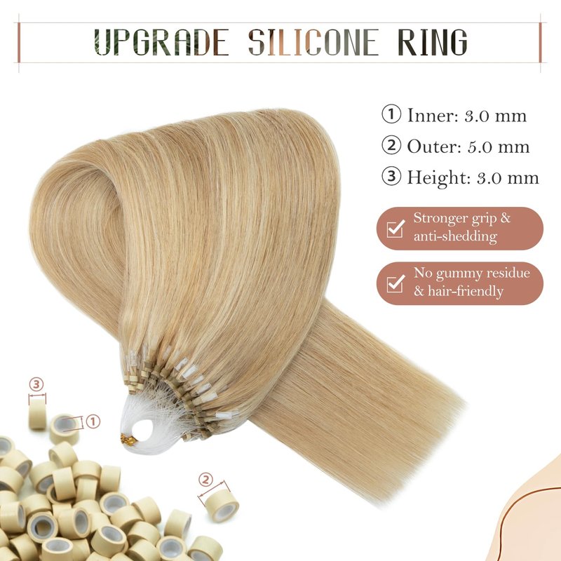 TESSHAIR Micro Loop Hair Extensions, 100% Remy Human Hair, Microlink Extensions, No Tangle & Smooth, 50 Strands 50g, 14 Inch #Blonde & Bleach Blonde