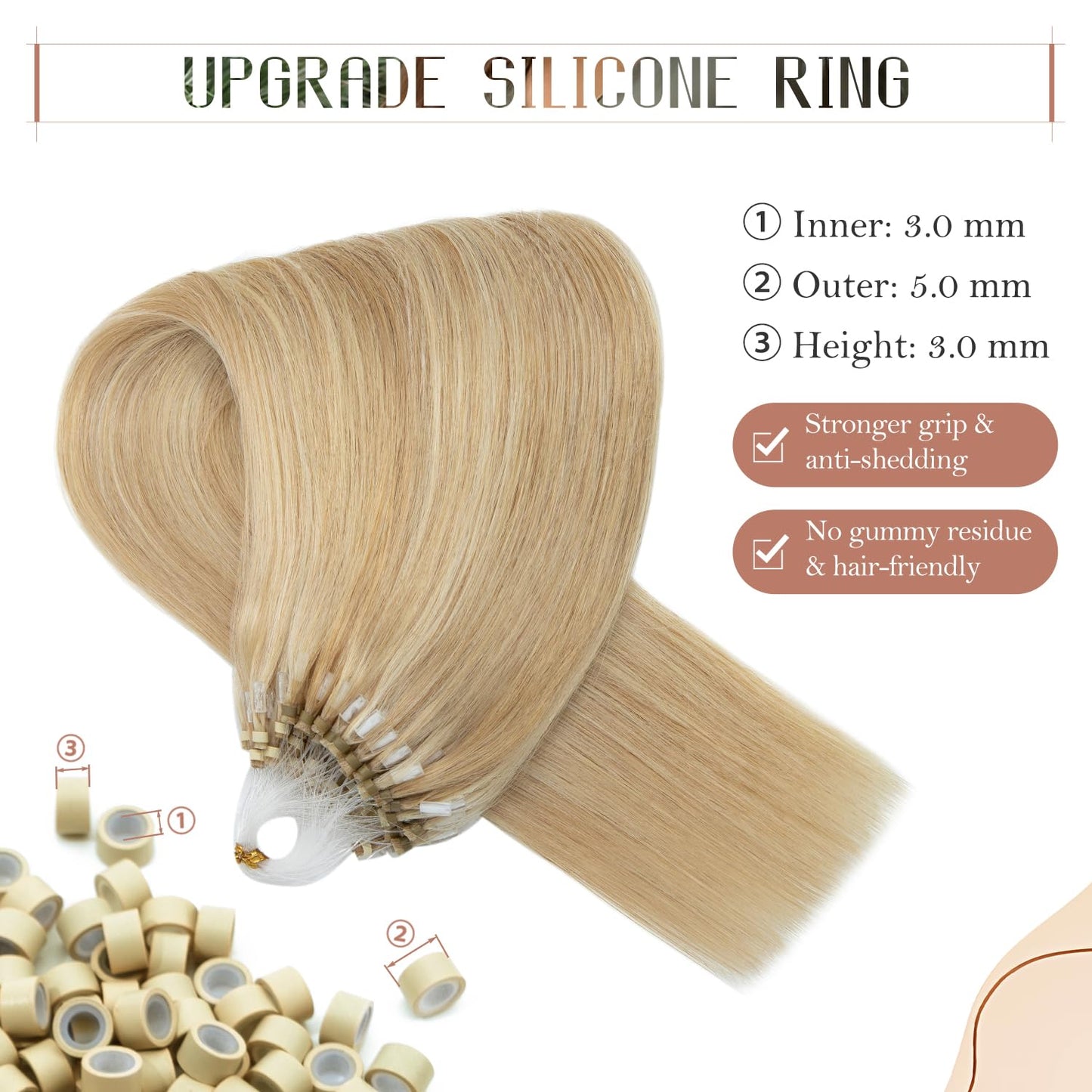 TESSHAIR Micro Loop Hair Extensions, 100% Remy Human Hair, Microlink Extensions, No Tangle & Smooth, 50 Strands 50g, 16 Inch #Blonde & Bleach Blonde