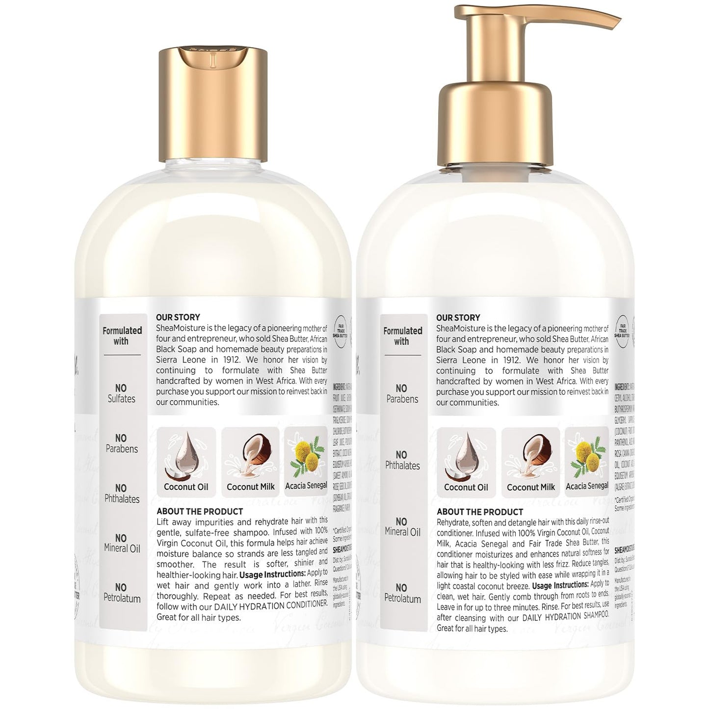 SheaMoisture Shampoo & Conditioner Set, Daily Hydration with Pure Coconut Oil – New Look, Improved Creamy Lather, Cruelty-Free, 13 Oz Ea