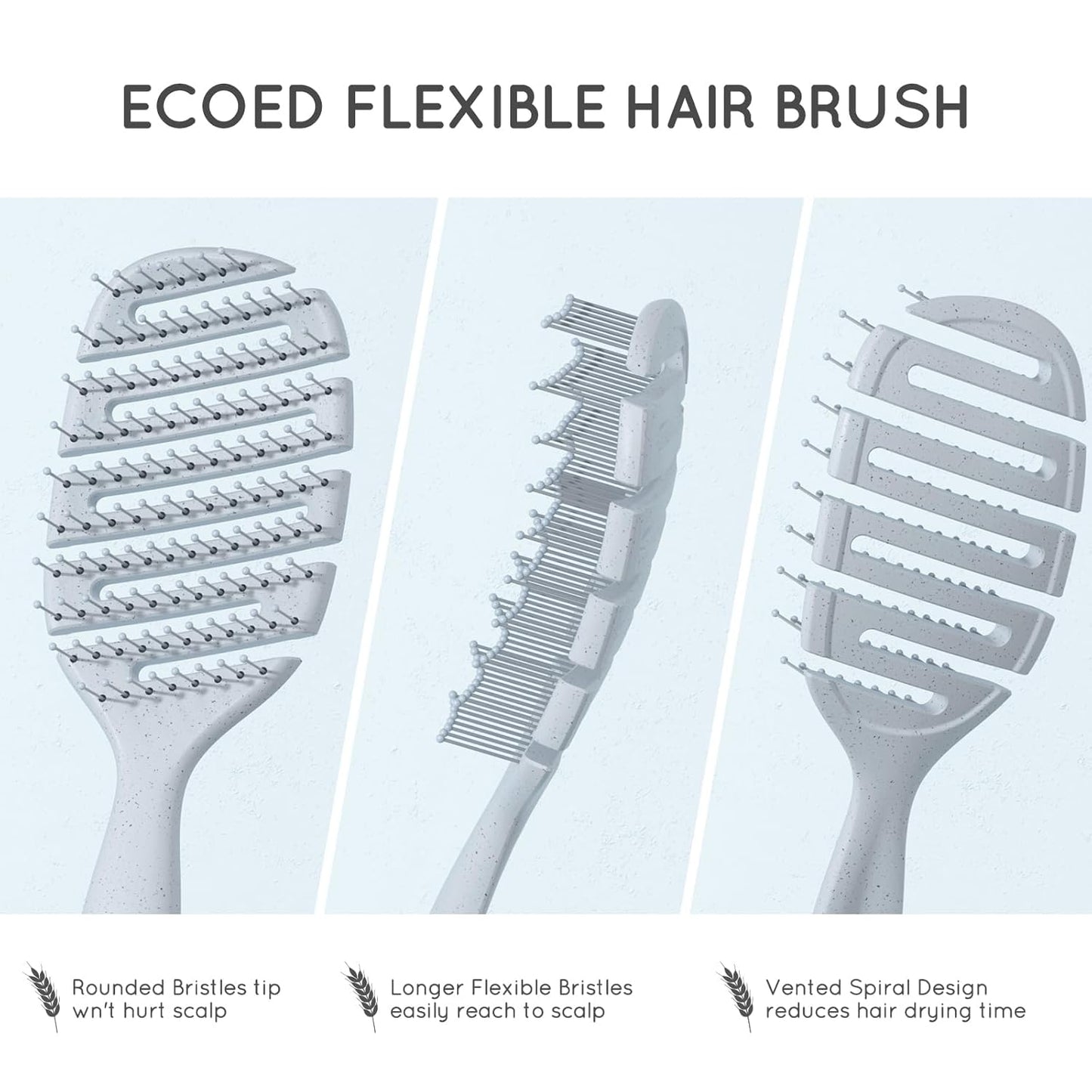 Ecoed Vented Detangling Hair Brush - Smooths Curly, Thick & Straight Hair | Eco-Friendly Blue Design