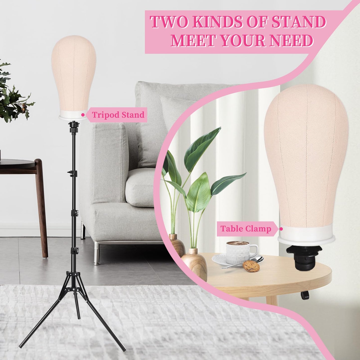 63In Wig Stand Tripod with 22In Head, Mannequin Head for Wig Making Display