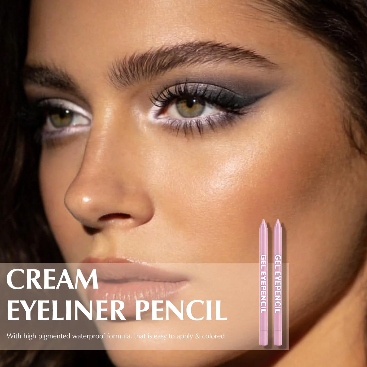 Wugbc 2 PCS Light Pink Eyeliner Pencil Set, Shimmer Gel Waterline Eye Liner Brightener Pen, Multi-Use Creamy Glitter Metallic Eyeshadow High Pigmented Long-Lasting for Older Women with Sharpener