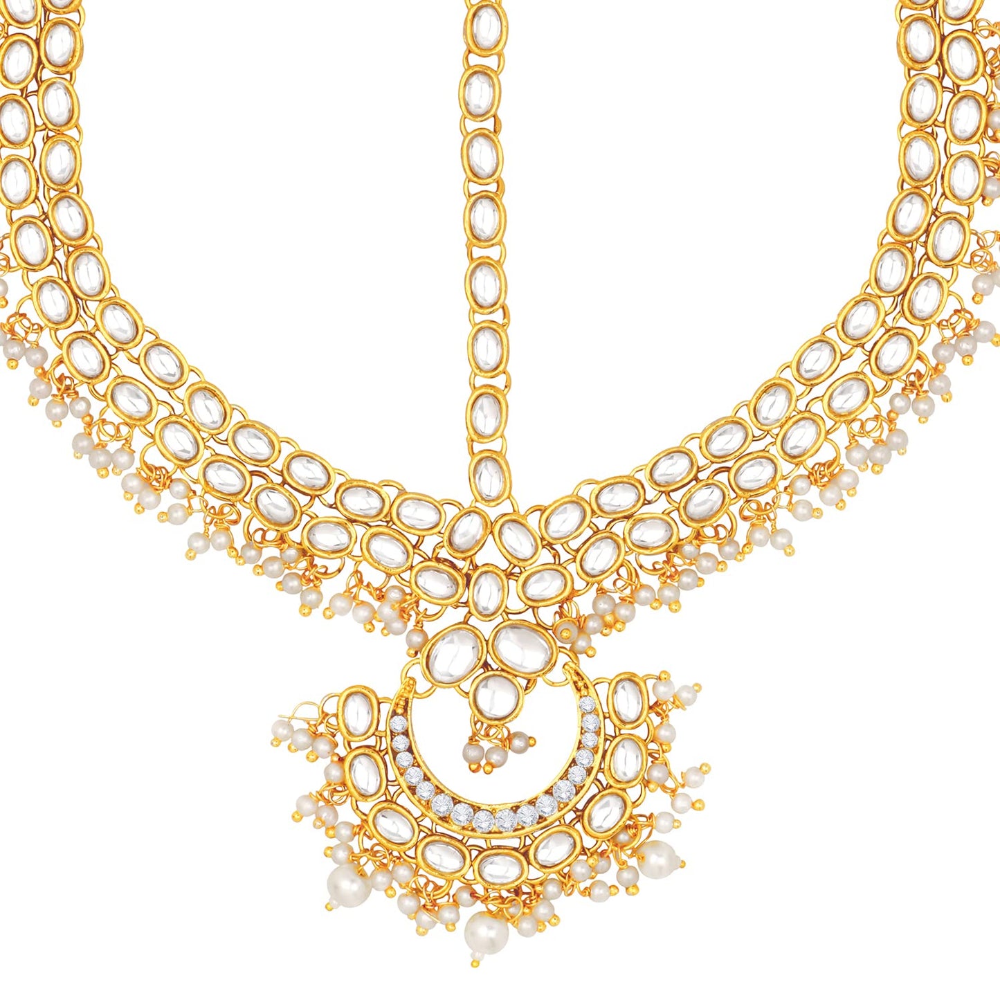 Aheli Traditional Red Kundan Pearl Maang Tikka Matha Patti for Women