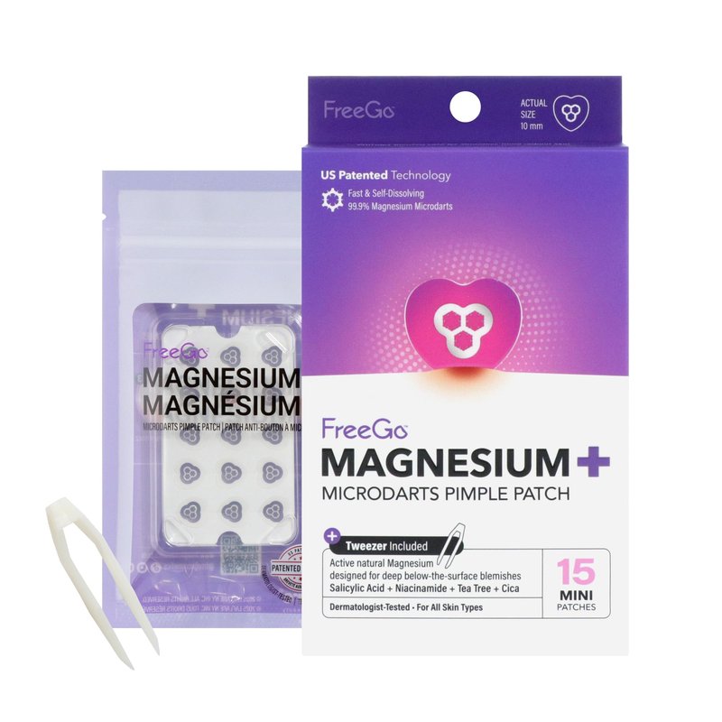 FreeGo Magnesium Blemish Microdarts Pimple Patch | Fast-Acting | Quick Calming | 99.9% Pure Magnesium | Madecassic Acid | Tea Tree | Eucalyptus Leaf | Hydrocolloid Spot Care Patch | 15 Patches