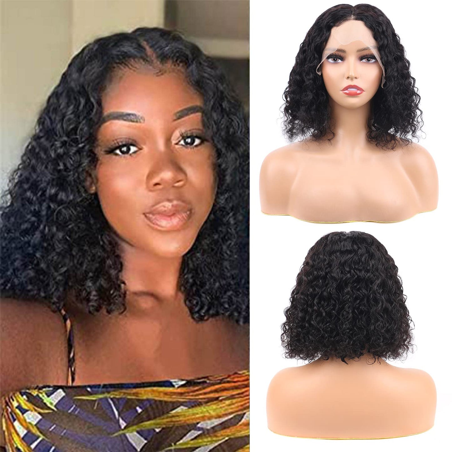 VIYAVIYA VIYAIVY Water Wave Lace Front Wig Deep T Part Bob Lace Wigs Brazilian Wet and Wavy Human Hair Wigs for Black Women Pre plucked Can be Dyed 12 Inch