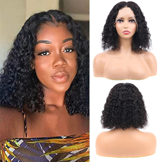 VIYAVIYA VIYAIVY Water Wave Lace Front Wig Deep T Part Bob Lace Wigs Brazilian Wet and Wavy Human Hair Wigs for Black Women Pre plucked Can be Dyed 12 Inch