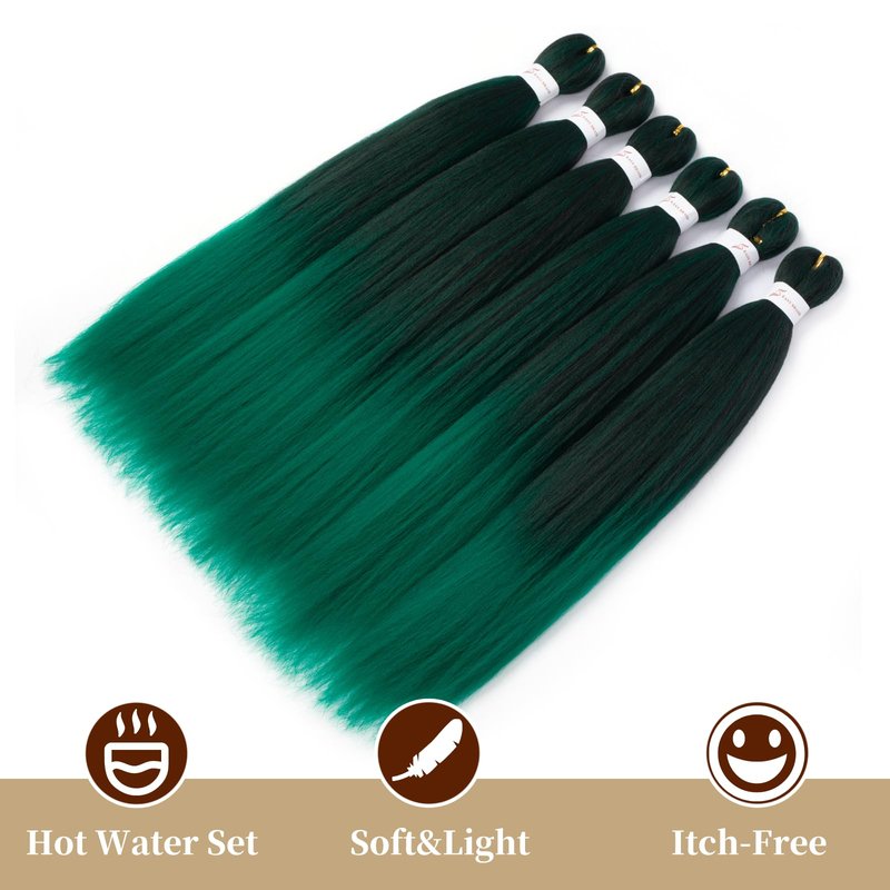 Braiding Hair Long Braid 30 Inch 6 Packs Braiding Hair Pre stretched,Professional Ombre Natural Black to Green Hair Extensions Hot Water Setting Synthetic Fiber Crochet Twist Braids(30Inch,1B/GREEN#)
