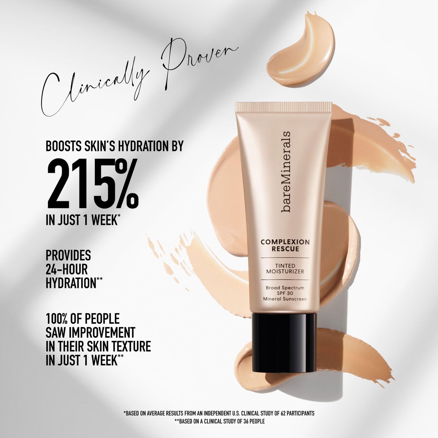 bareMinerals Complexion Rescue Tinted Moisturizer for Face with SPF 30, Travel Size, Cashew 3.5, Vegan, Cruelty-Free & Dermatologist-Tested