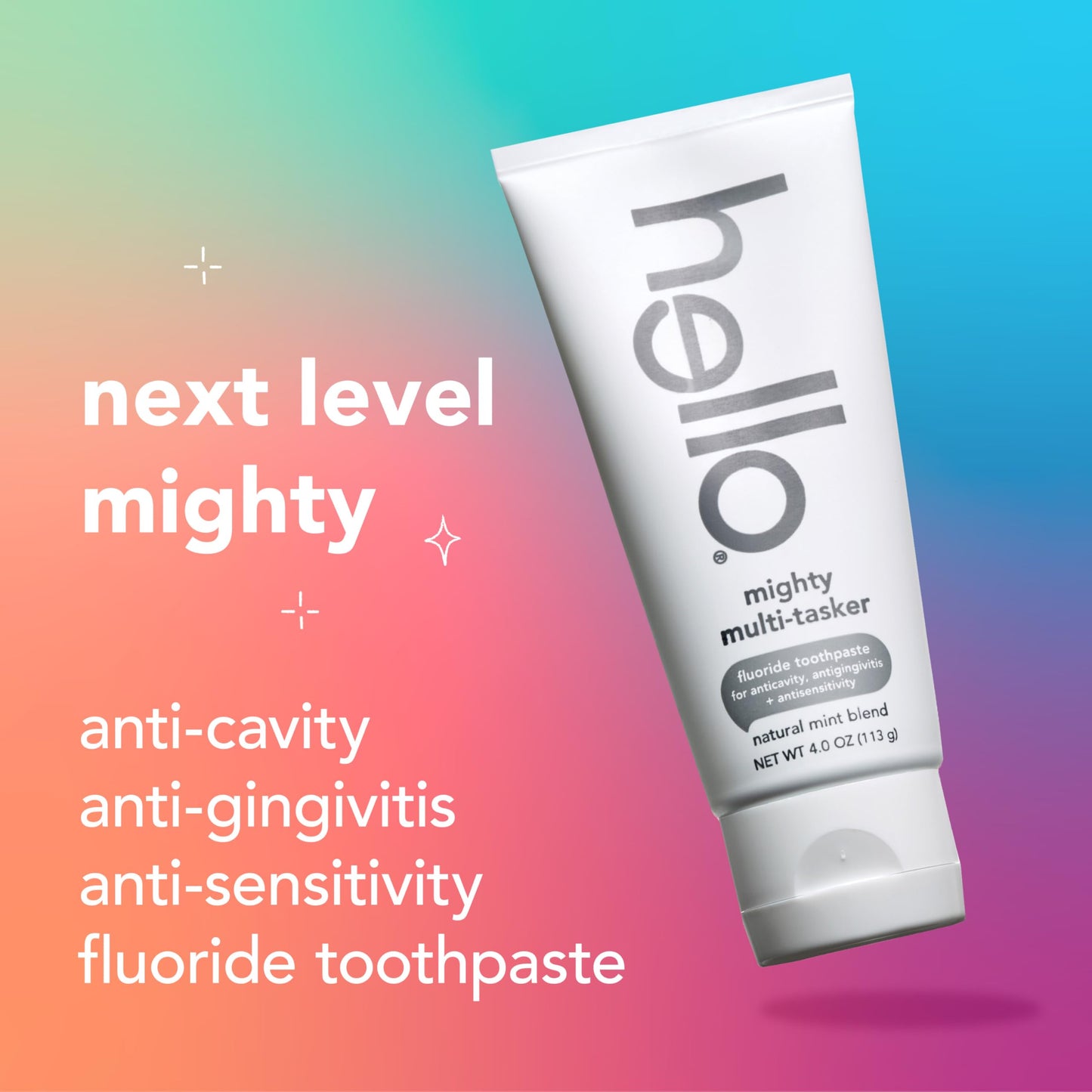 Hello Mighty Multitasker Fluoride Toothpaste, 8-in-1 Toothpaste with Minty Flavor, Anticavity, Antigingivitis, Antisensitivity, Strengthens Enamel and Whitens, 4.0 Oz Tube
