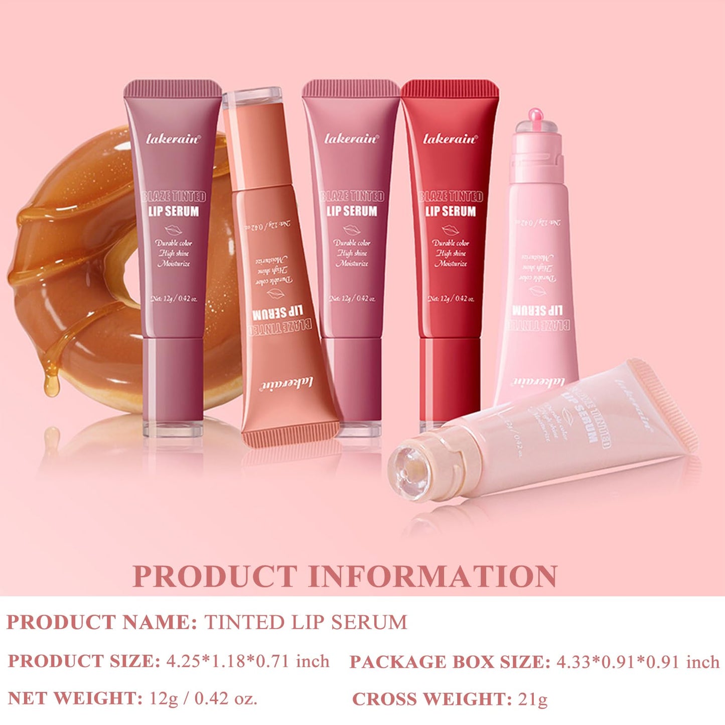 TEEROVA Tinted Lip Serum, High Shine Hydrating Lip Serum with Pluming Polypeptides, Glossy Finish (#5 Cool Pink)