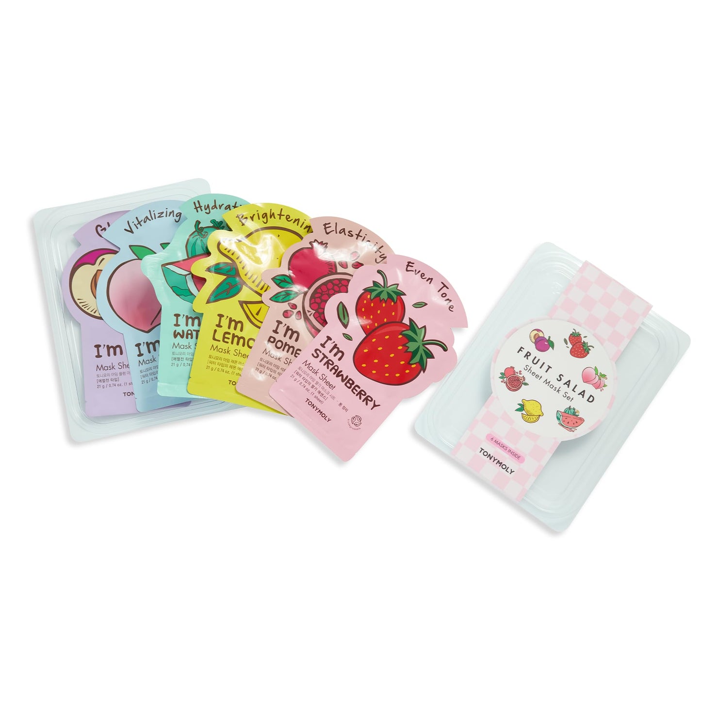 TONYMOLY Fruit Salad Sheet Mask Set – 6 Hydrating & Brightening Korean Face Masks with Vitamin C & Antioxidant Fruit Extracts for Radiant, Glowing, Nourished Skin – K-Beauty Self Care & Gift Set