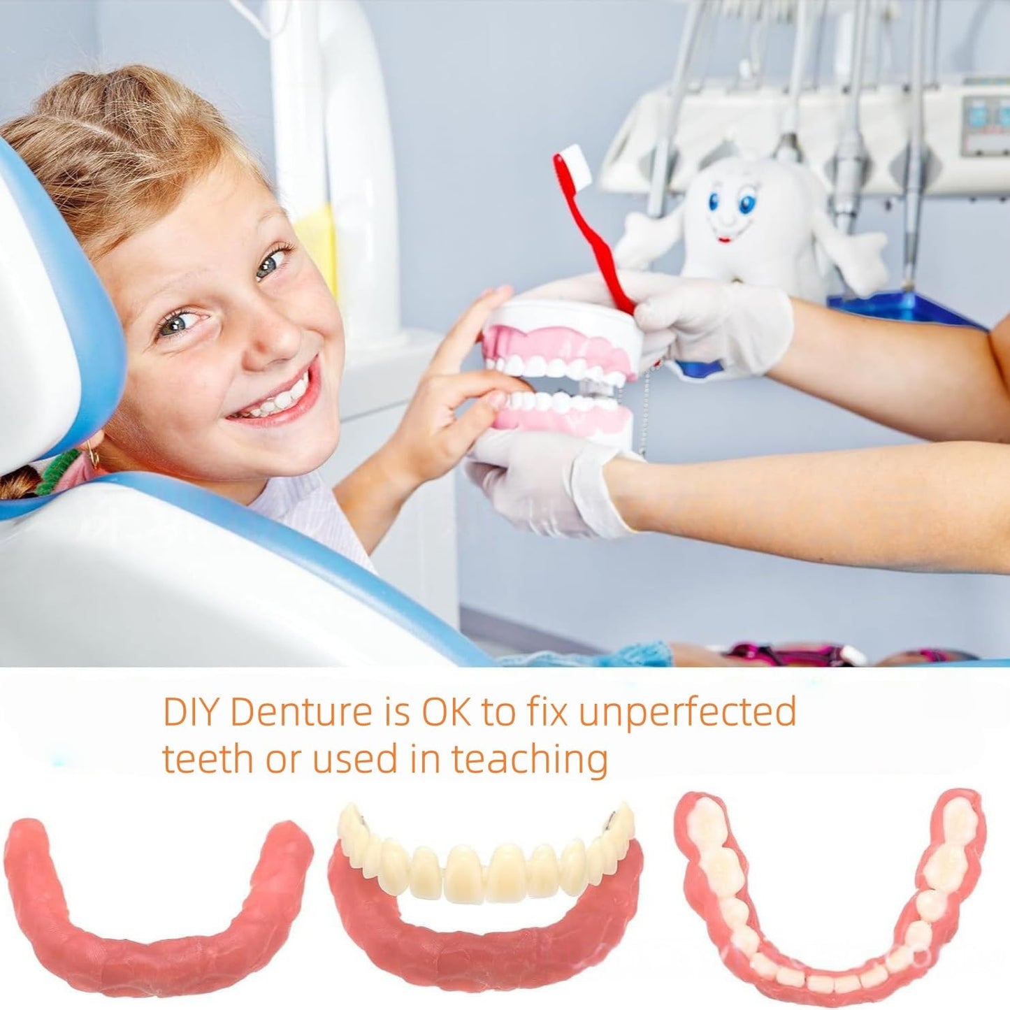 DIY Denture Temporary Veneers Kit for Women and Men, Upper and Lower Tooth Replacement Kit, Nature and Comfortable (1 Count (Pack of 1)