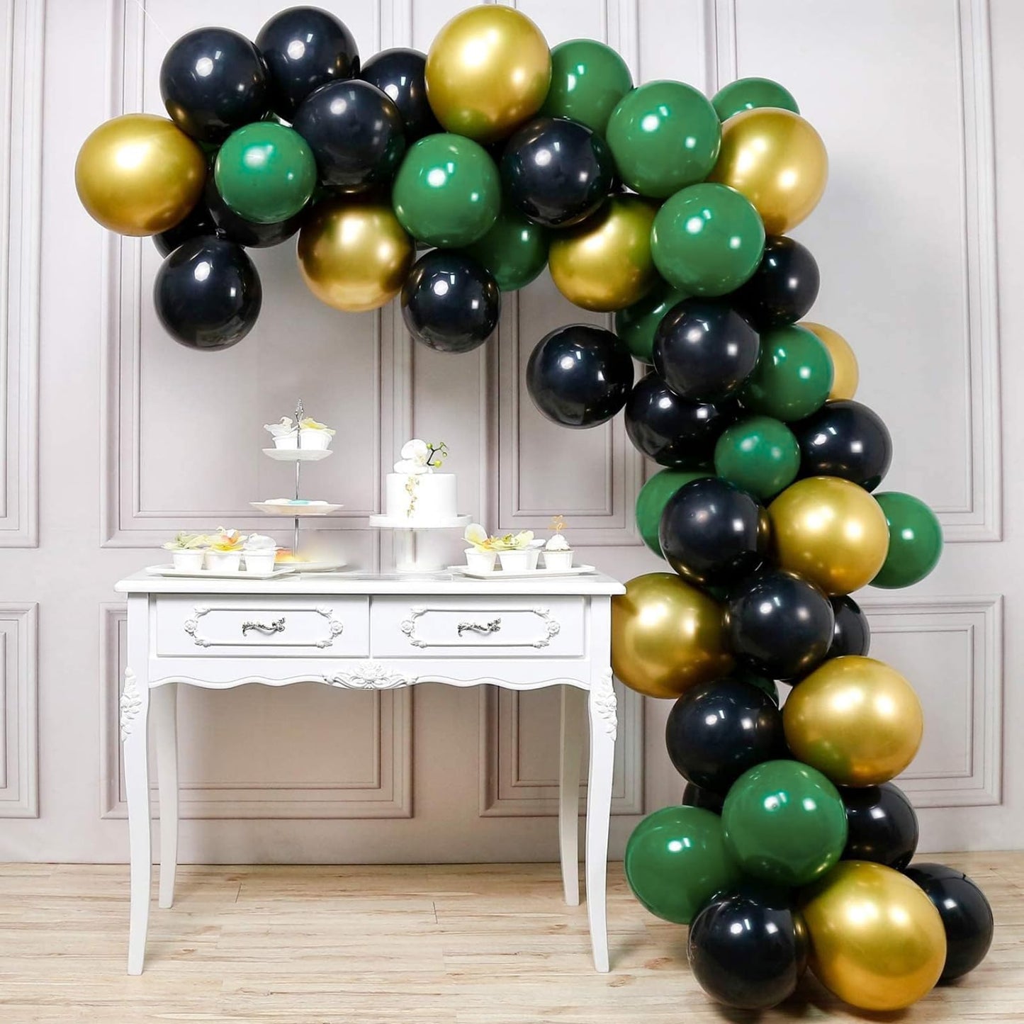 PartyWoo Black Gold and Green Balloons, 60 Pcs 12 Inch Green Black and Gold Green Gold Balloons for Party Decorations, Green Birthday Decorations