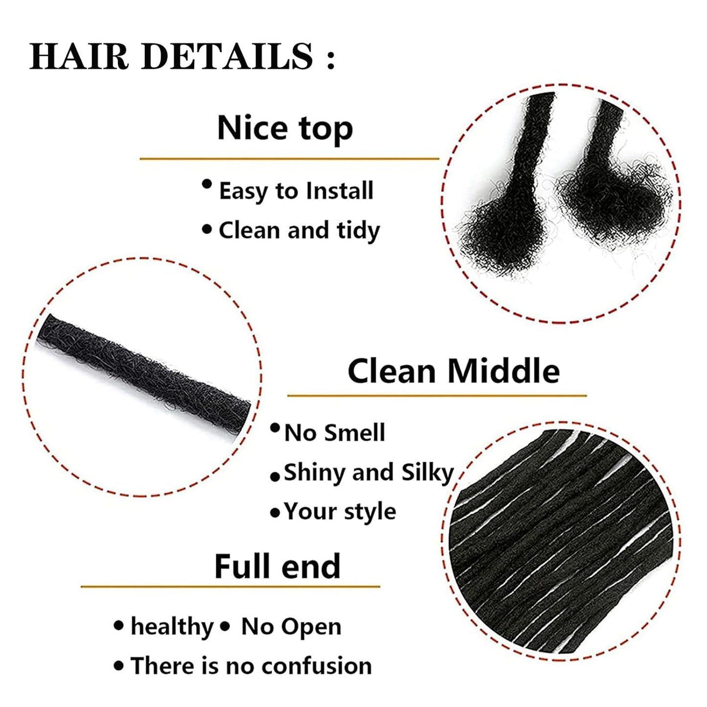 Dreadlock Extensions - 12 Inch 30 Strands 100% Human Hair | Natural Black, Can Be Dyed & Curled