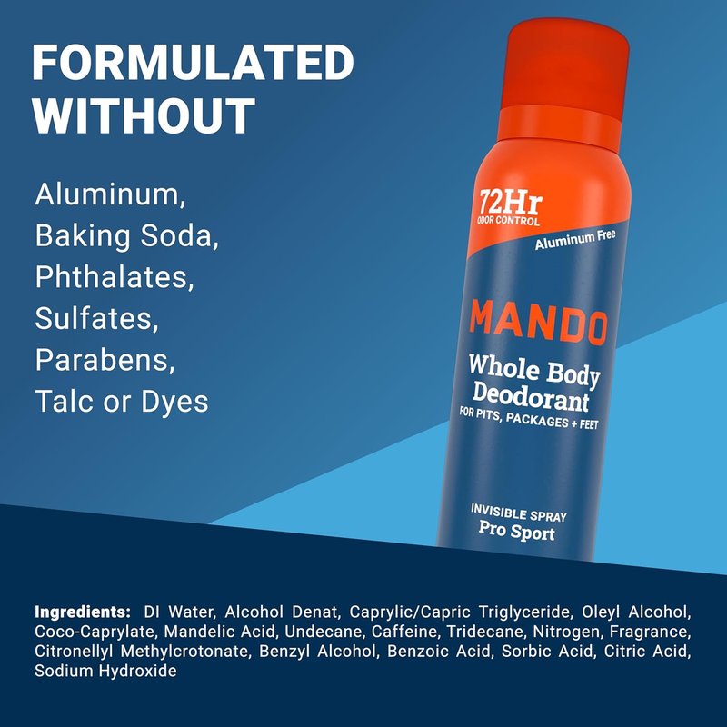 Mando Whole Body Deodorant For Men - Invisible Spray | 72-Hour Odor Control, Aluminum-Free, 3.6 oz