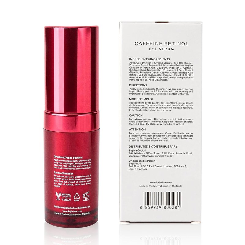 Koji White Caffeine Eye Serum - Reduce Puffiness & Dark Circles with Retinol, Peptides & Vitamin C | Fragrance-Free, Vegan, 0.50 Fl Oz